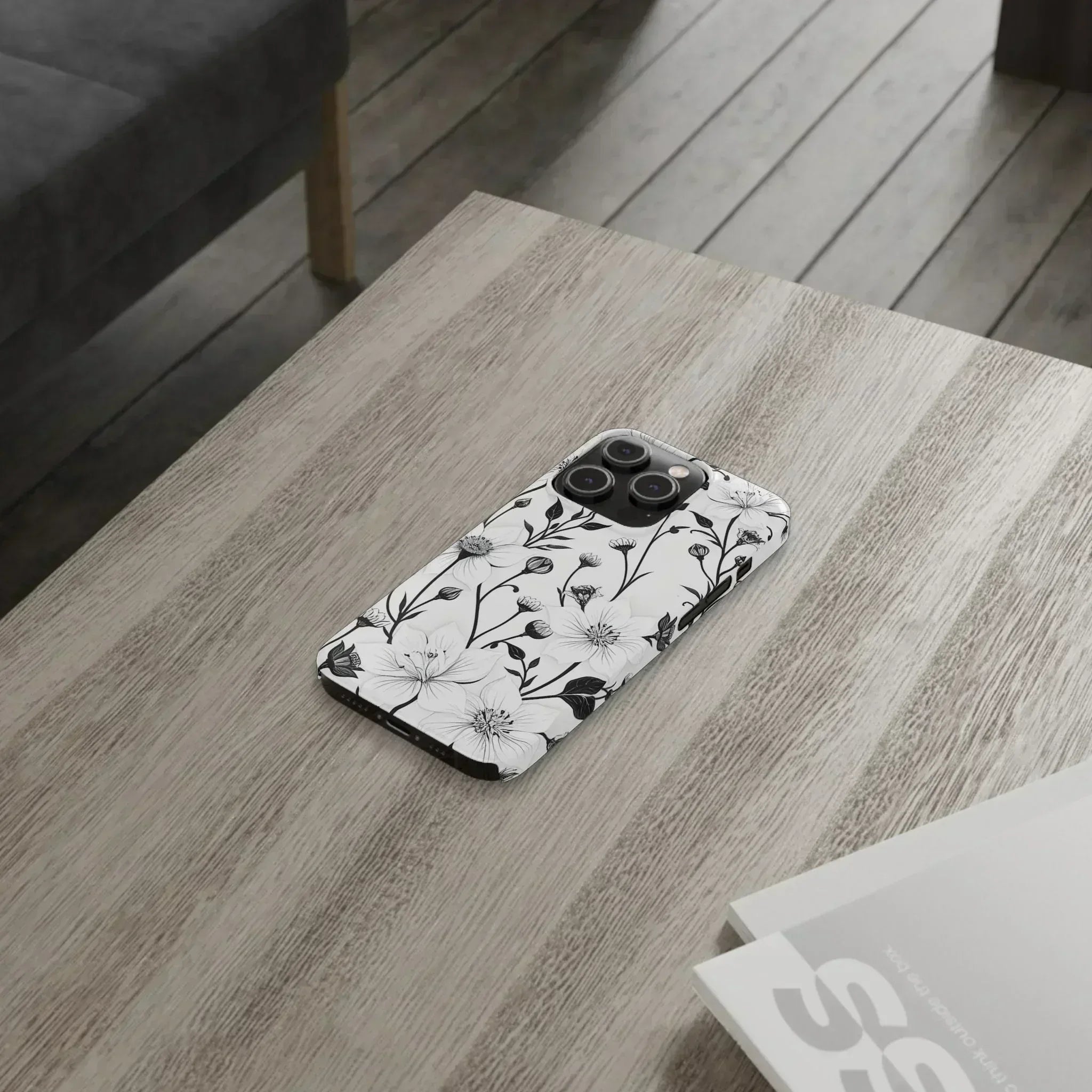 Monochrome Bloom Floral Phone Case for iPhone 11-16 - KARARMDESIGN