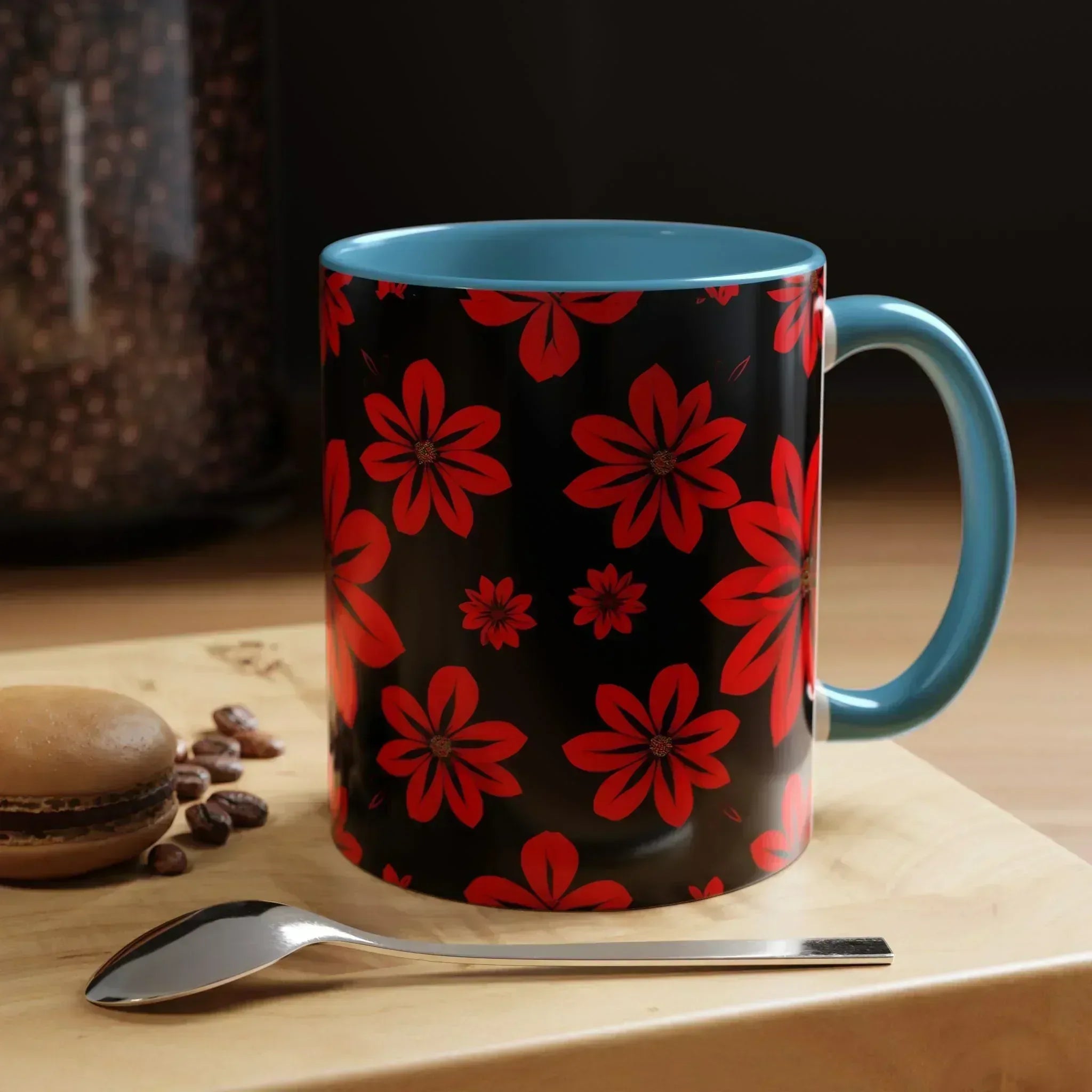 Accent Red Floral Coffee Mug – 11oz & 15oz - KARARMDESIGN