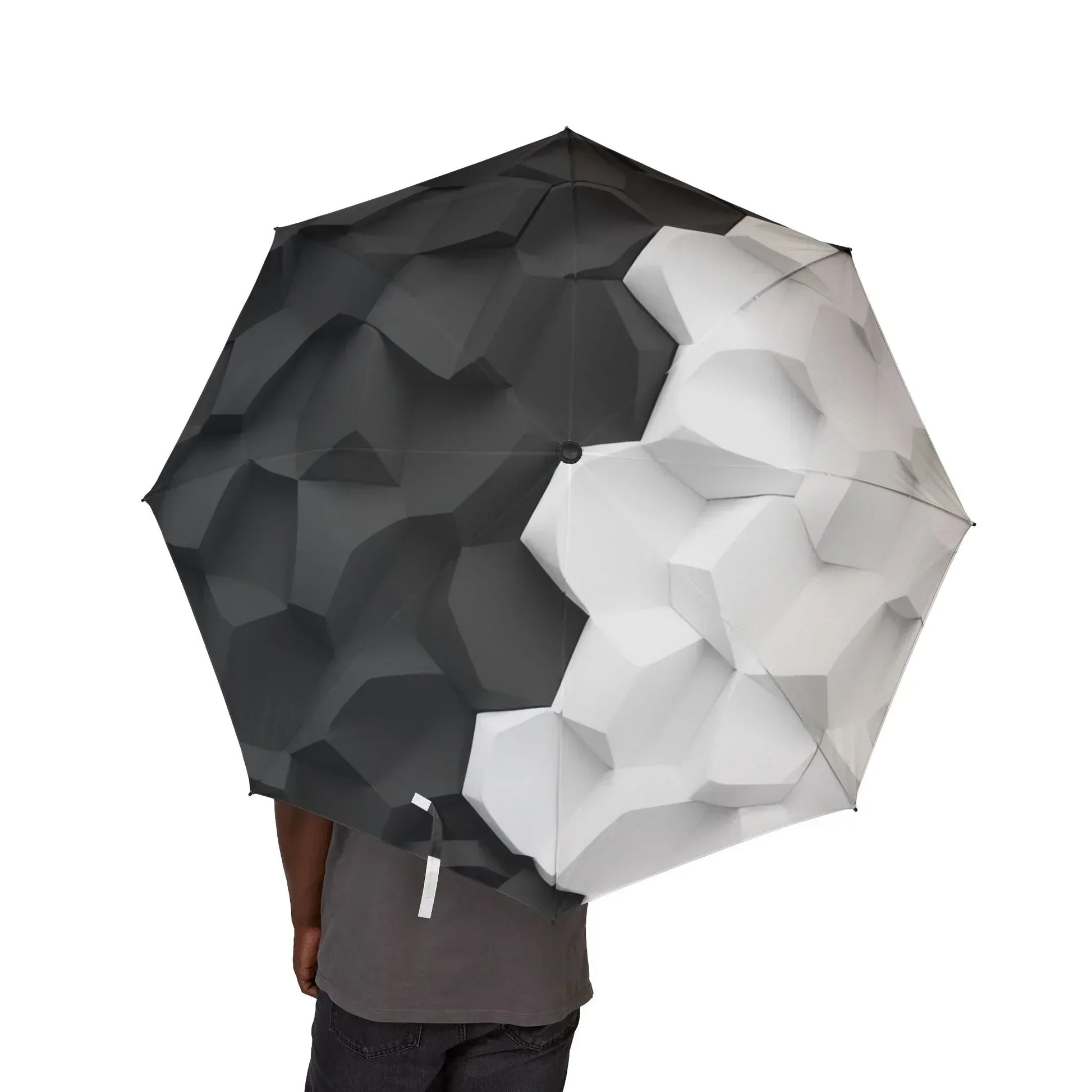 Black and White Geometric Pattern Semi-Automatic Umbrella – Stylish Rain Protection - KarArmDesign