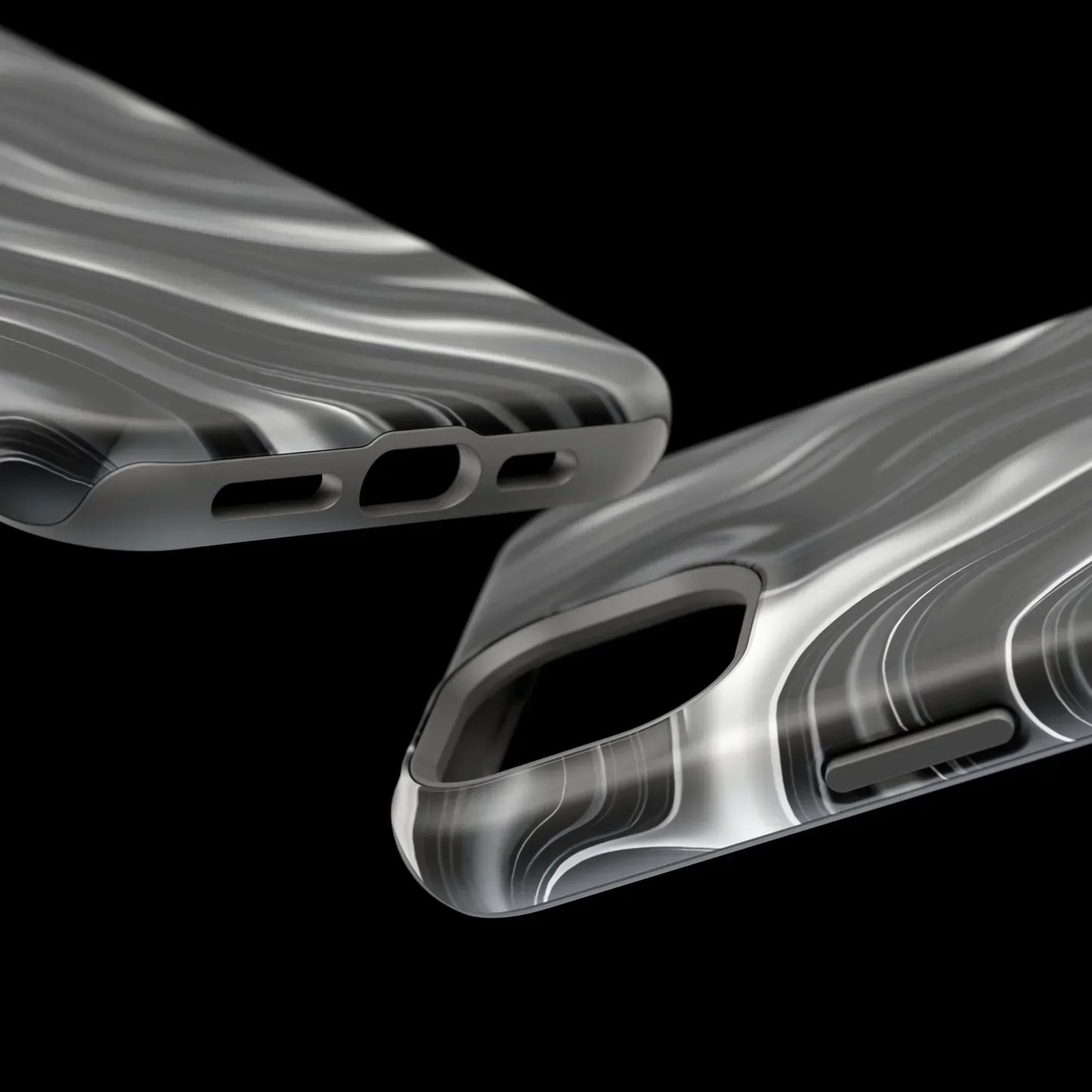 Wavy Illusion Black & Silver MagSafe® Tough Phone Case - KarArmDesign