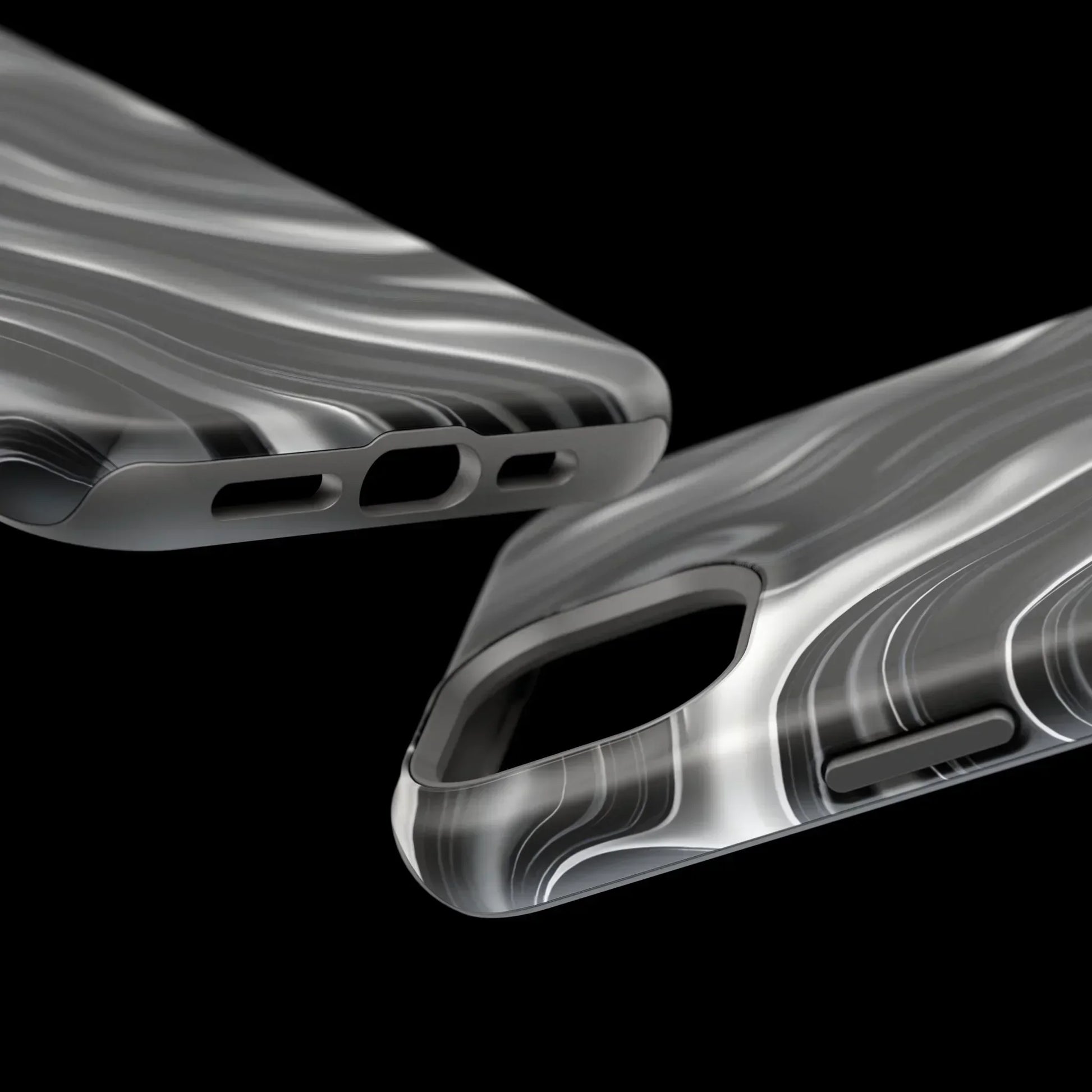 Wavy Illusion Black & Silver MagSafe® Tough Phone Case - KarArmDesign