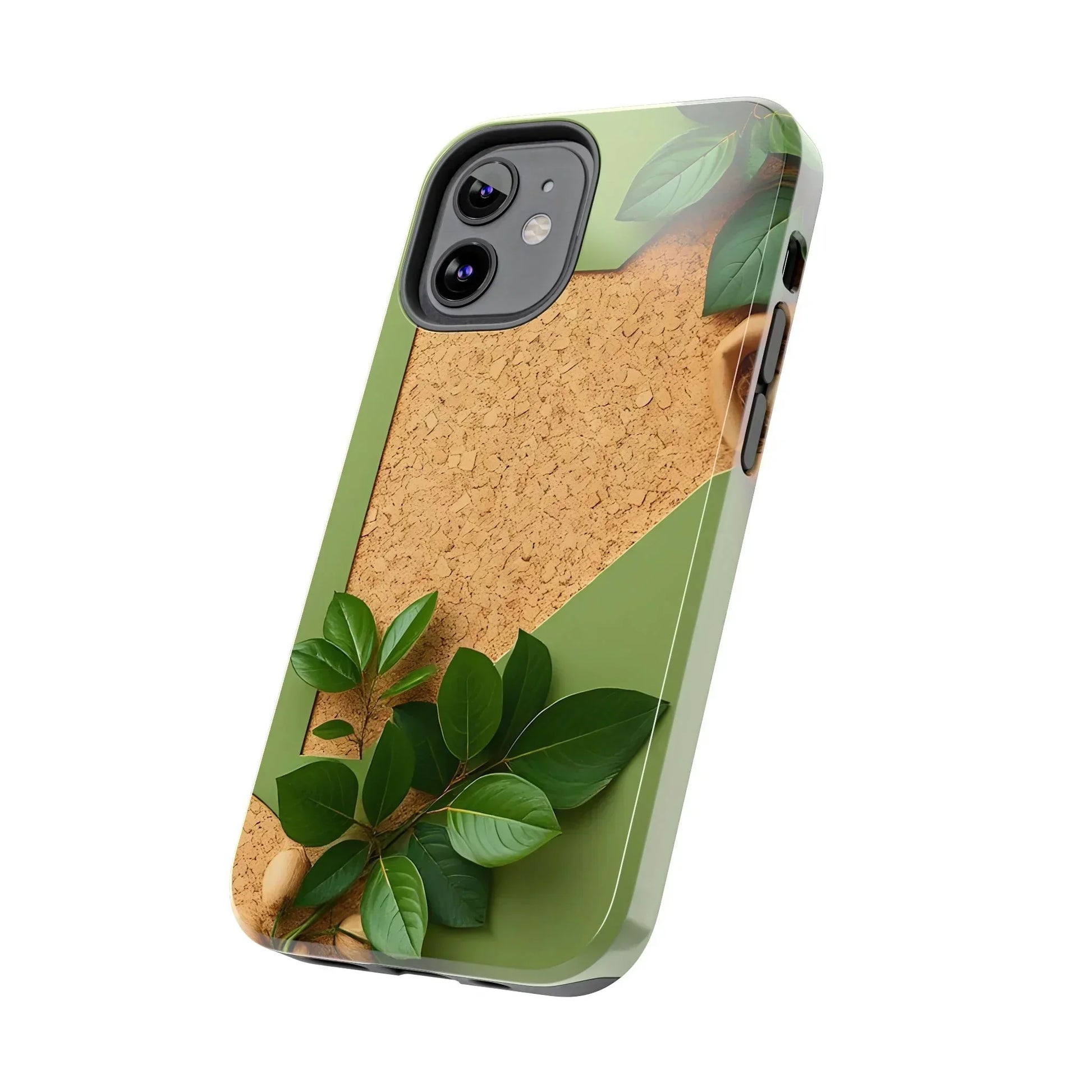 Eco-Inspired Tough Phone Case – Cork Texture with Leaf & Seed Design for iPhone 7-16 and Samsung Galaxy S21-S24 - KarArmDesign