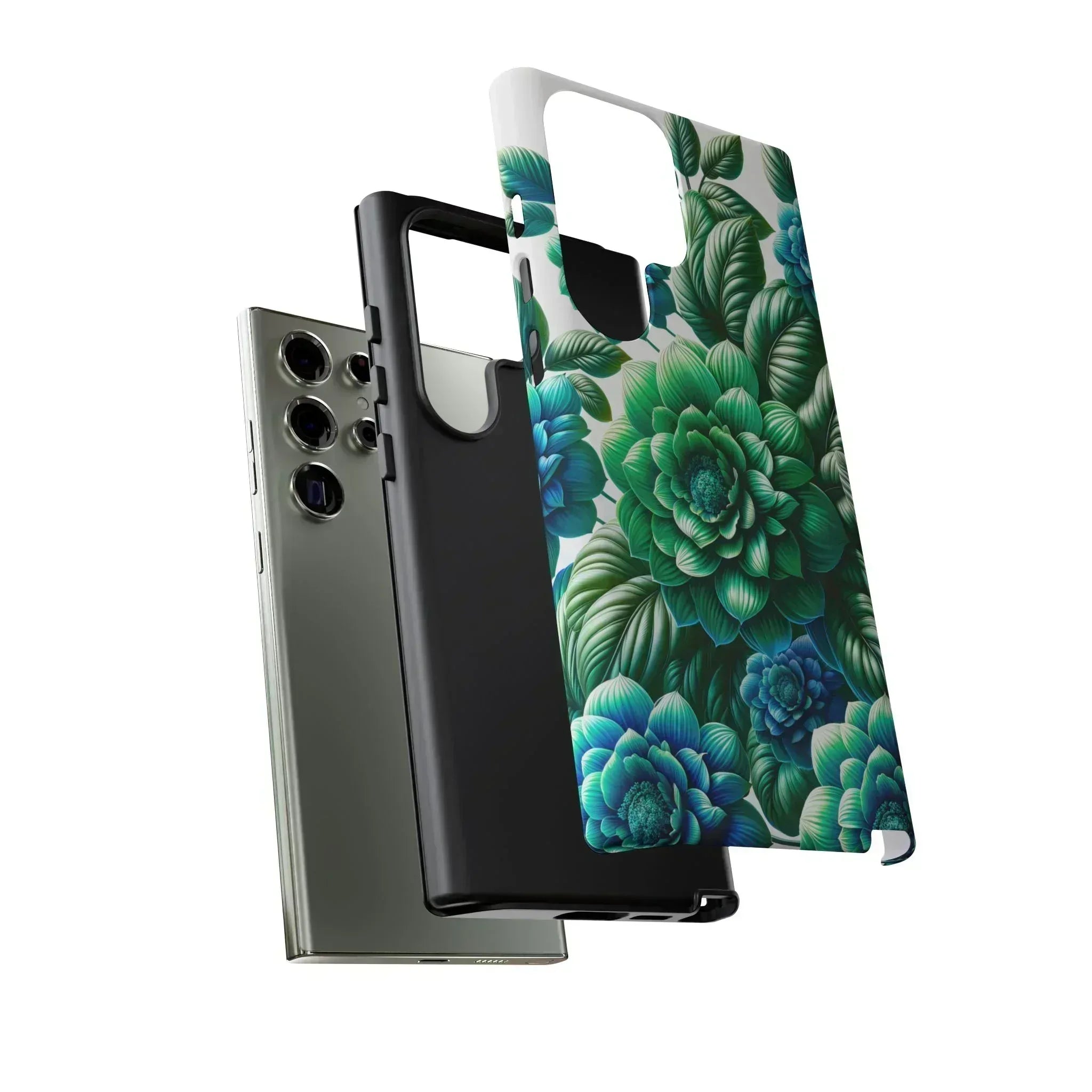 Green and Blue Floral Phone Case for Galaxy S10-S25 - KARARMDESIGN