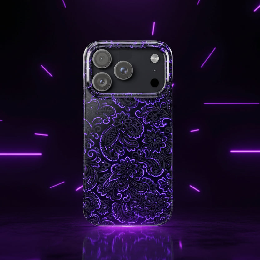 Neon Purple Paisley Phone Case for iPhone 11-17 - KARARMDESIGN