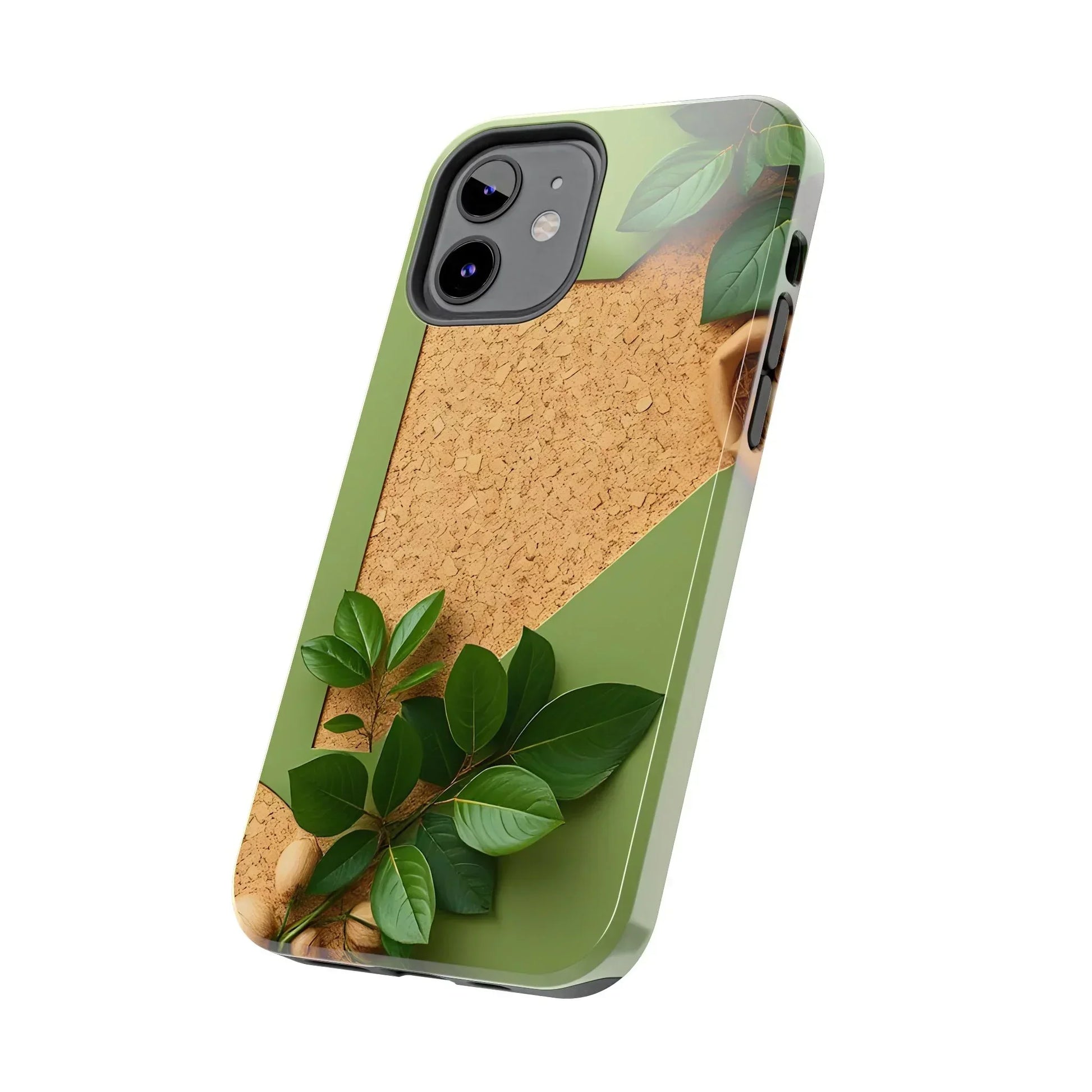 Eco-Inspired Tough Phone Case – Cork Texture with Leaf & Seed Design for iPhone 7-16 and Samsung Galaxy S21-S24 - KarArmDesign