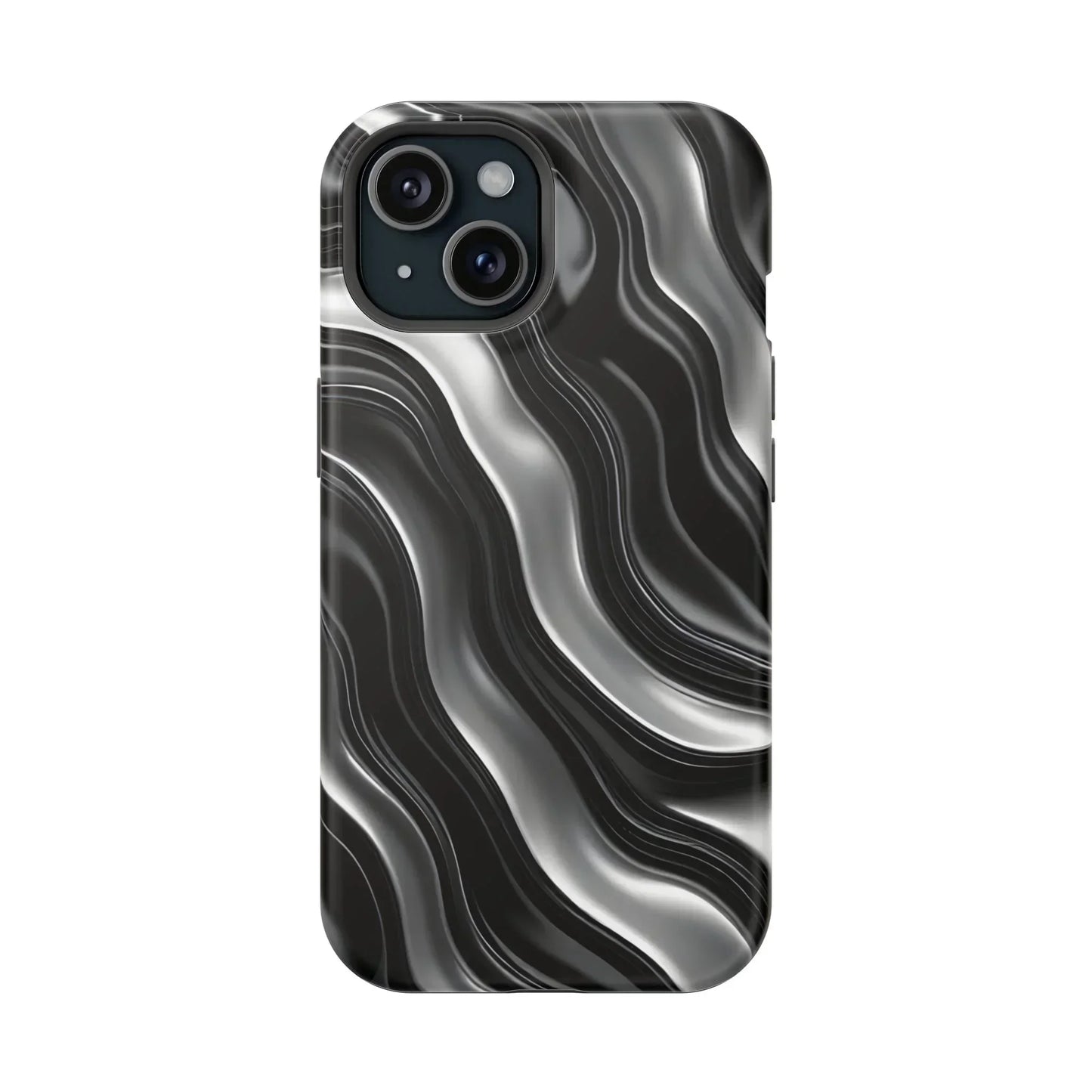 Wavy Illusion Black & Silver MagSafe® Tough Phone Case - KarArmDesign