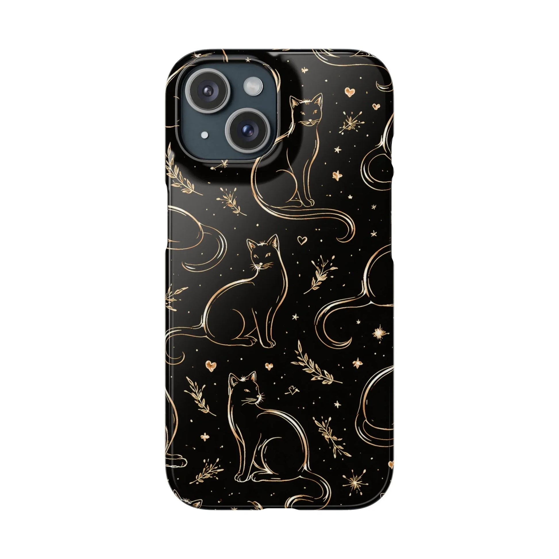 Golden Cat Pattern Phone Case for iPhone 11–17 & Galaxy S21–S25 - KARARMDESIGN