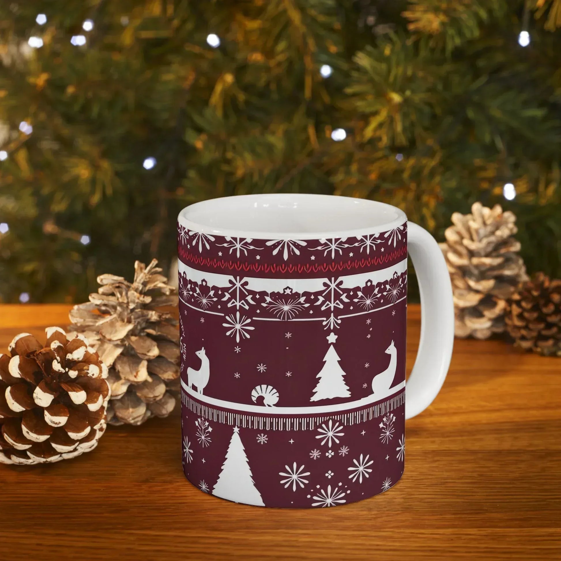Festive Maroon Mug - Ceramic Mug, (11oz, 15oz) - KARARMDESIGN