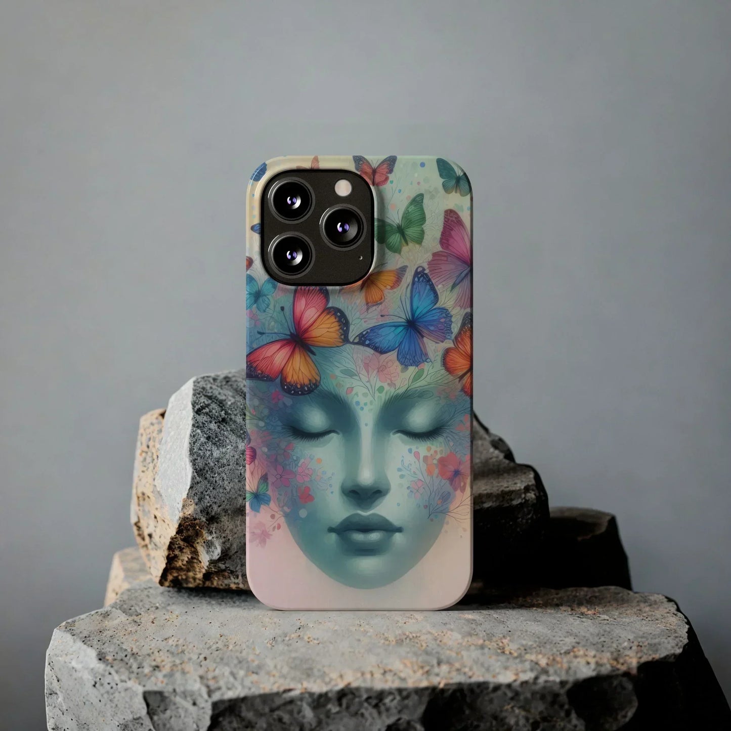 Butterfly Bloom Dreamy Woman with Closed Eyes Tough Phone Case for iPhone - KarArmDesign
