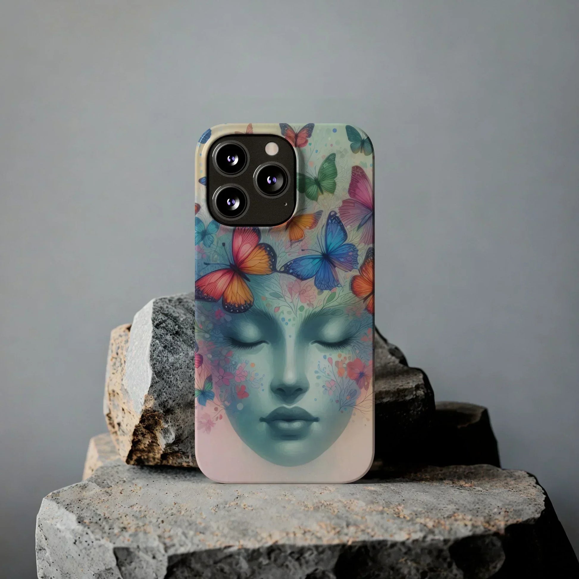 Butterfly Bloom Dreamy Woman with Closed Eyes Tough Phone Case for iPhone - KarArmDesign