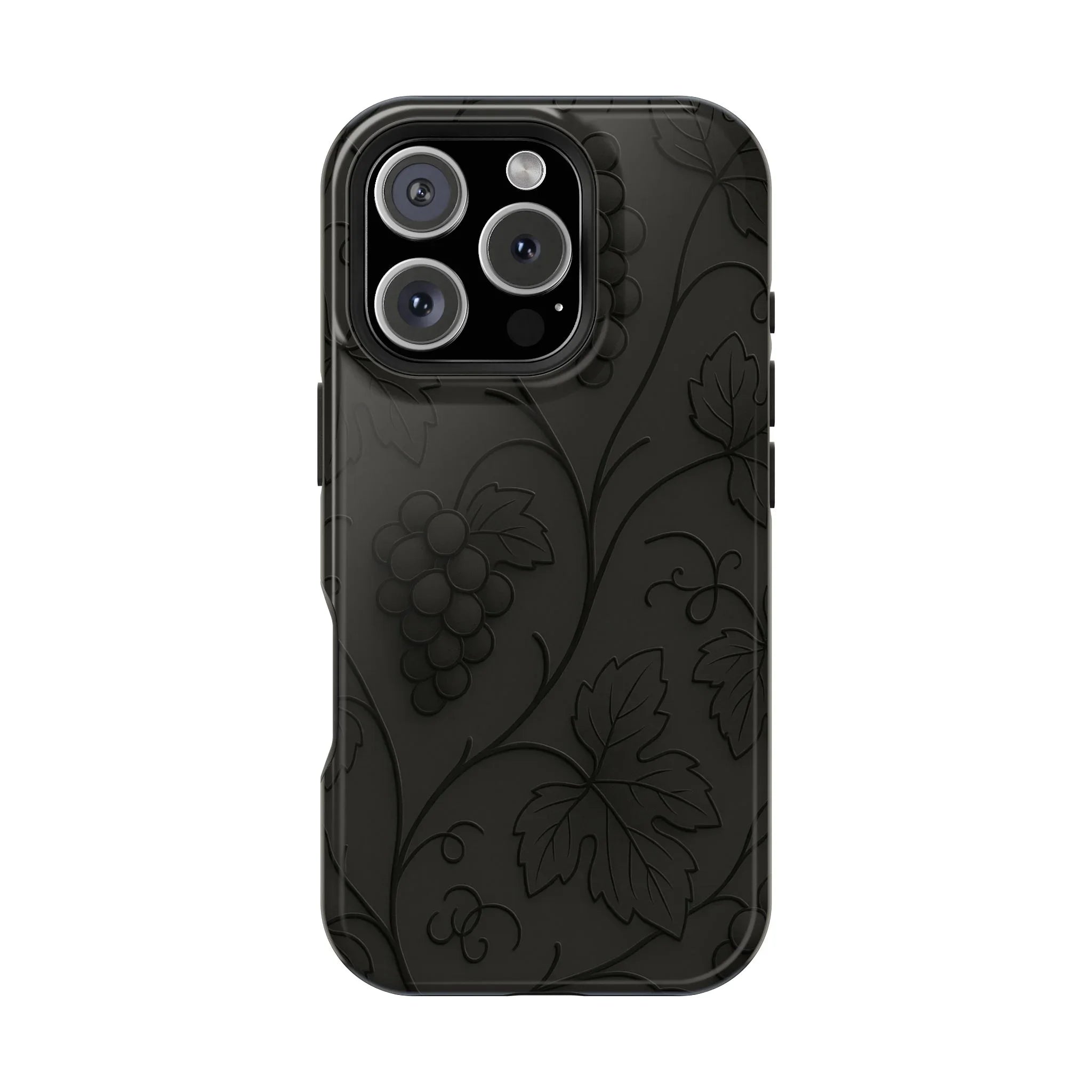 Elegant Embossed Grape Leaf Black Phone Case for iPhone and Galaxy - KARARMDESIGN