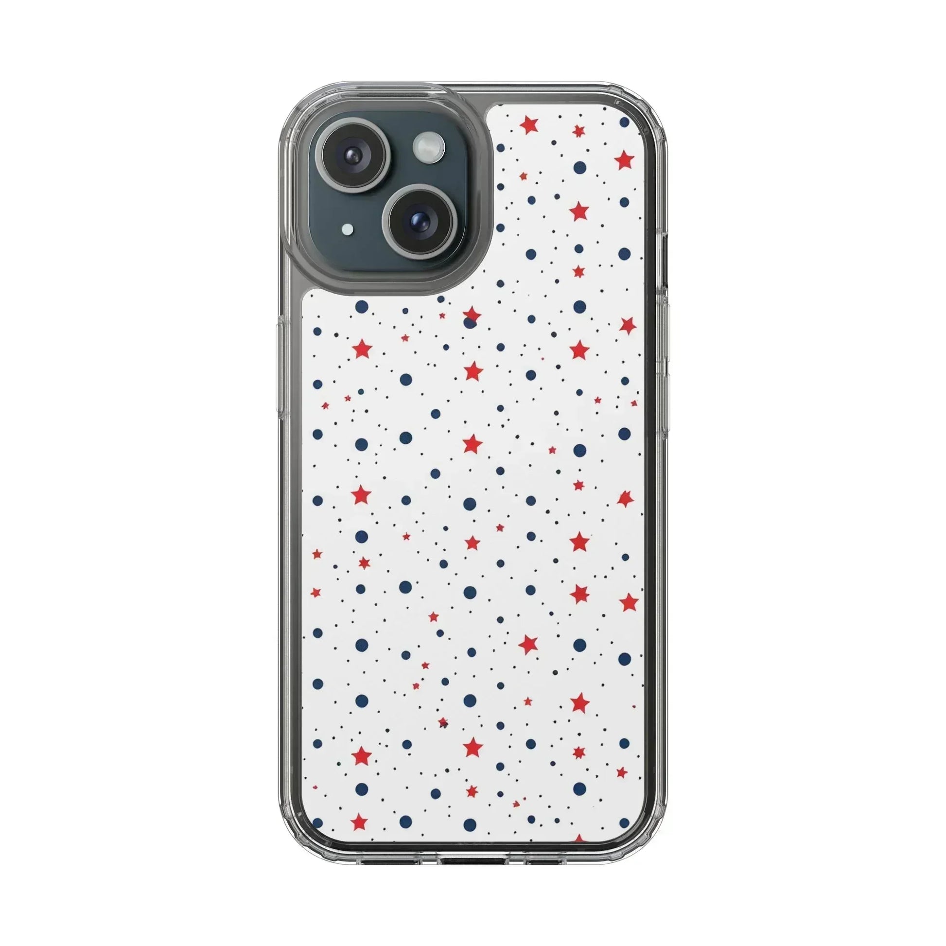 White Phone Case with Red Stars and Blue Polka Dots for iPhone and Galaxy - KARARMDESIGN
