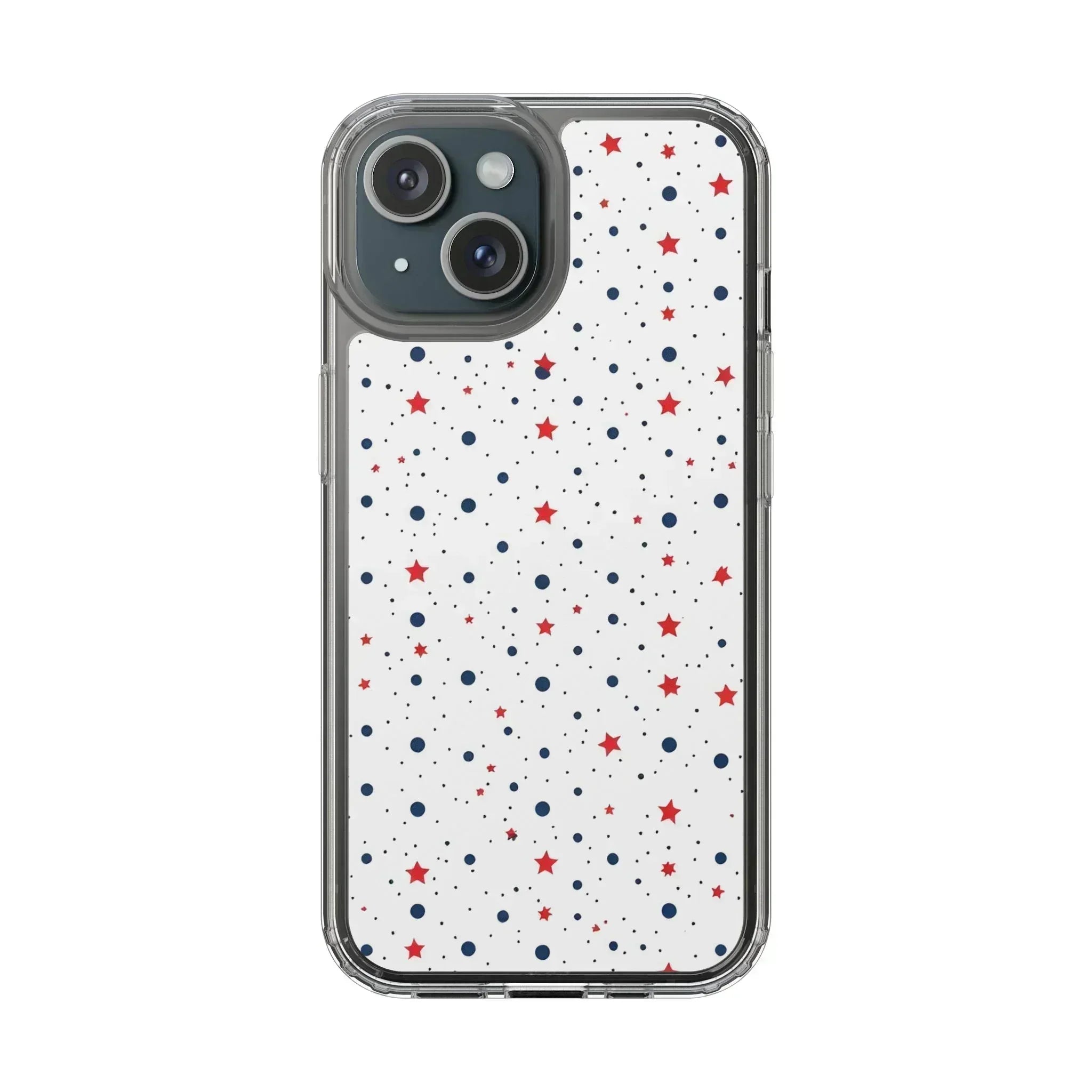 White Phone Case with Red Stars and Blue Polka Dots for iPhone and Galaxy - KARARMDESIGN