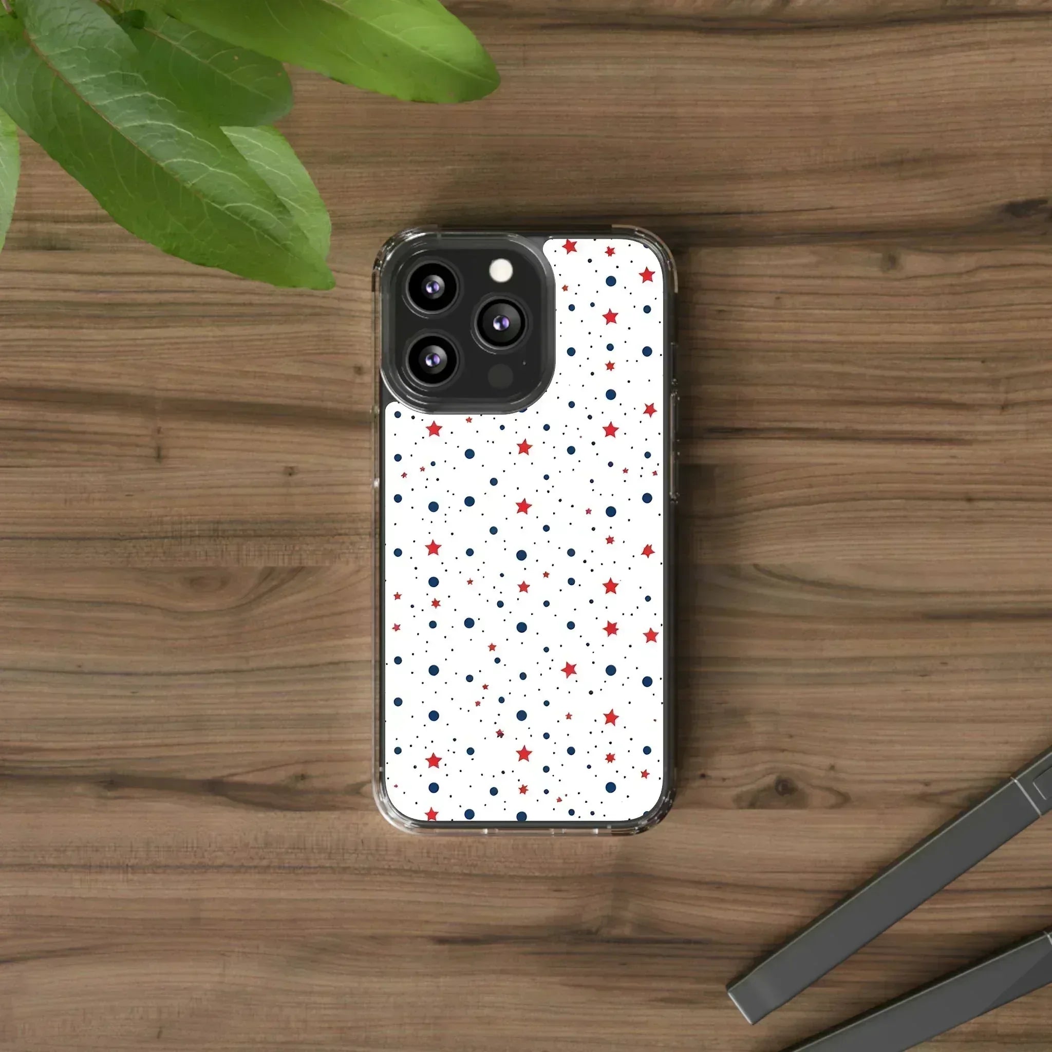 White Phone Case with Red Stars and Blue Polka Dots for iPhone and Galaxy - KARARMDESIGN