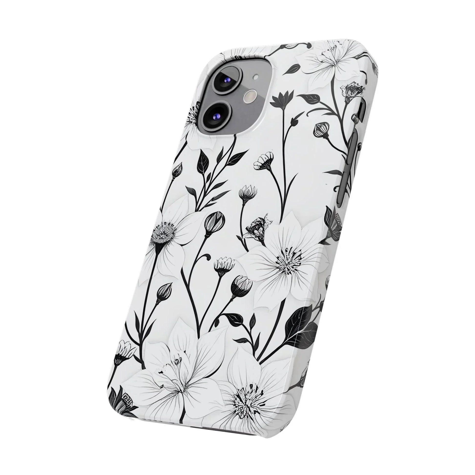 Monochrome Bloom Slim Floral Phone Case for iPhone 7-16 Models - KarArmDesign