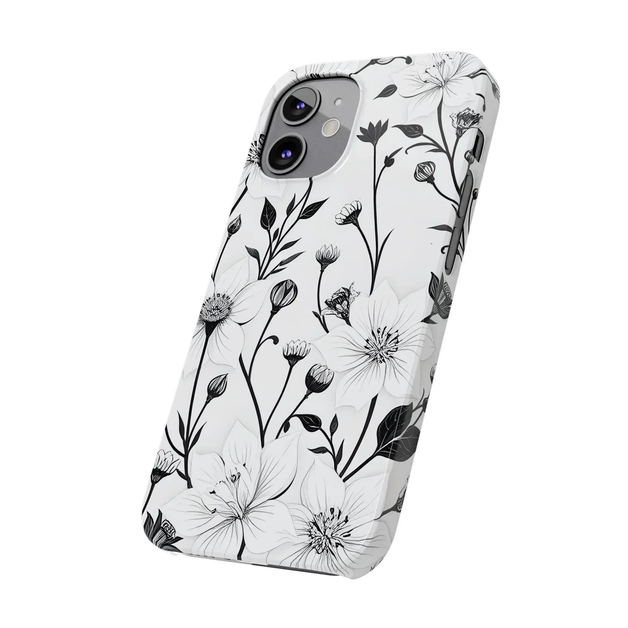 Monochrome Bloom Floral Phone Case for iPhone 11-16 - KARARMDESIGN