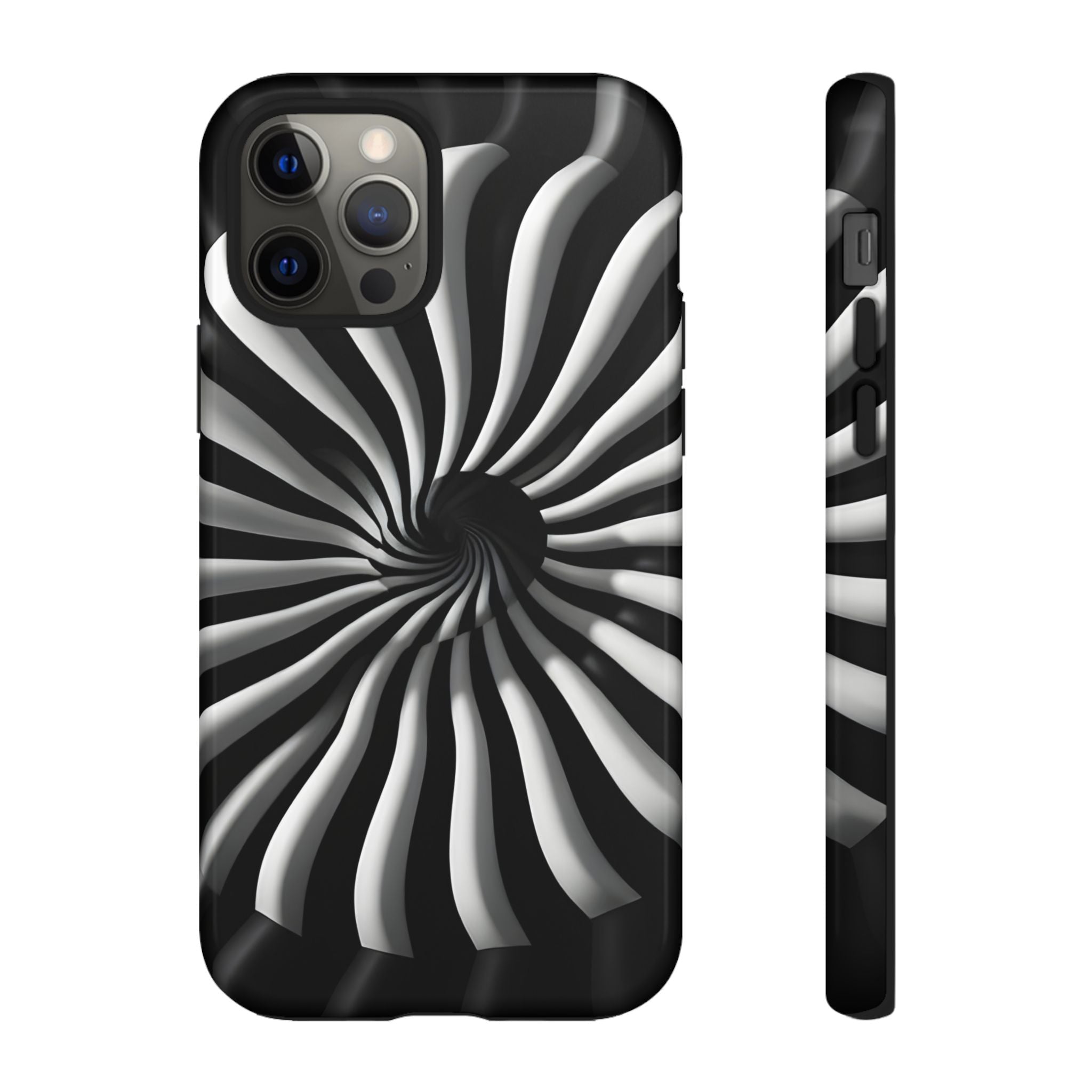 Hypnotic Black and White Spiral Phone Case – Optical Illusion Design for iPhone & Galaxy