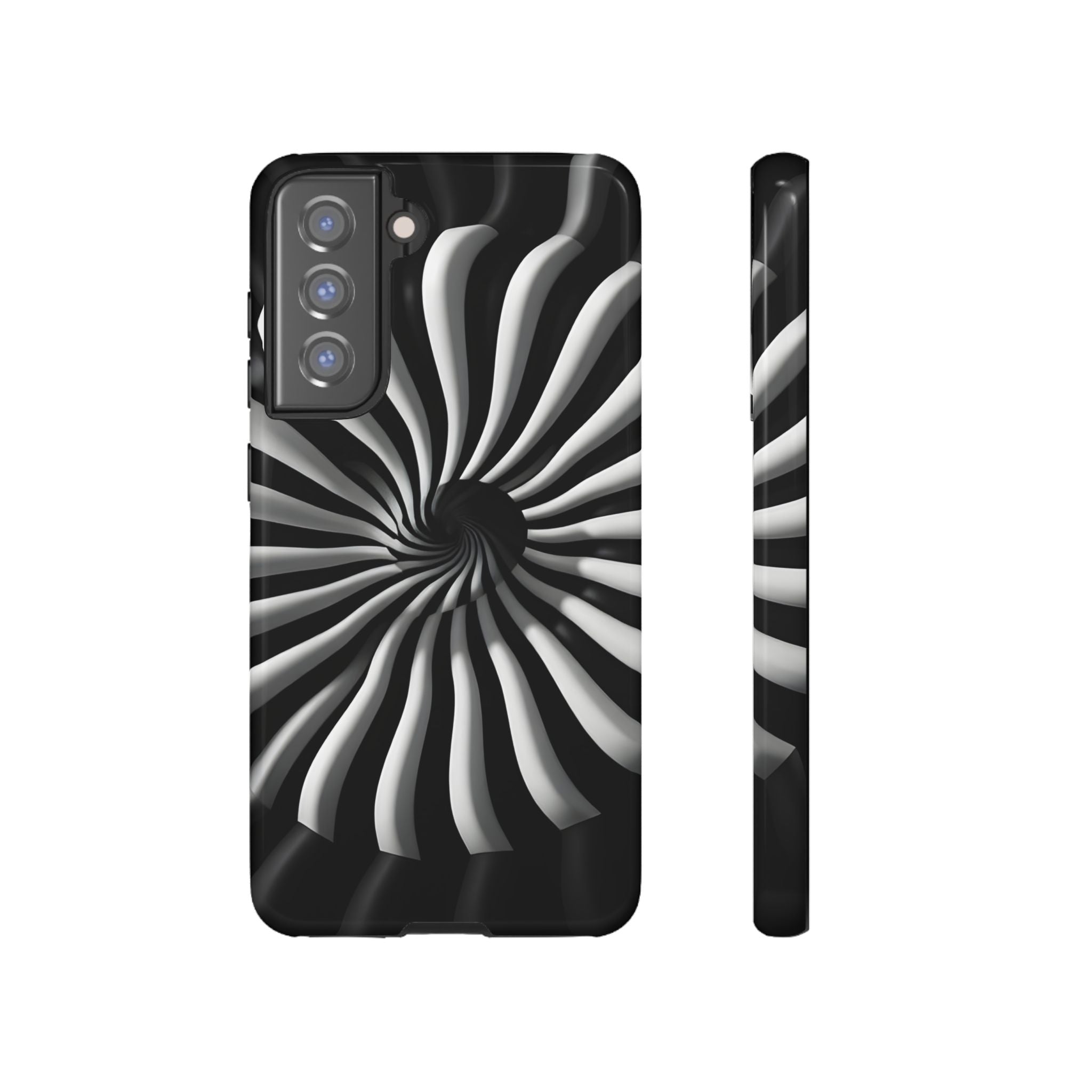 Hypnotic Black and White Spiral Phone Case – Optical Illusion Design for iPhone & Galaxy