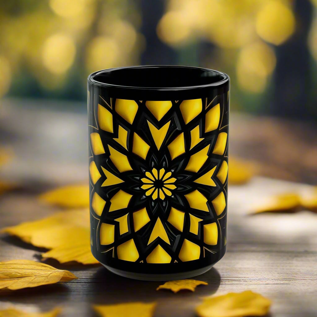 Bold Black & Yellow Geometric Modern Ceramic Mug – 15oz - KarArmDesign