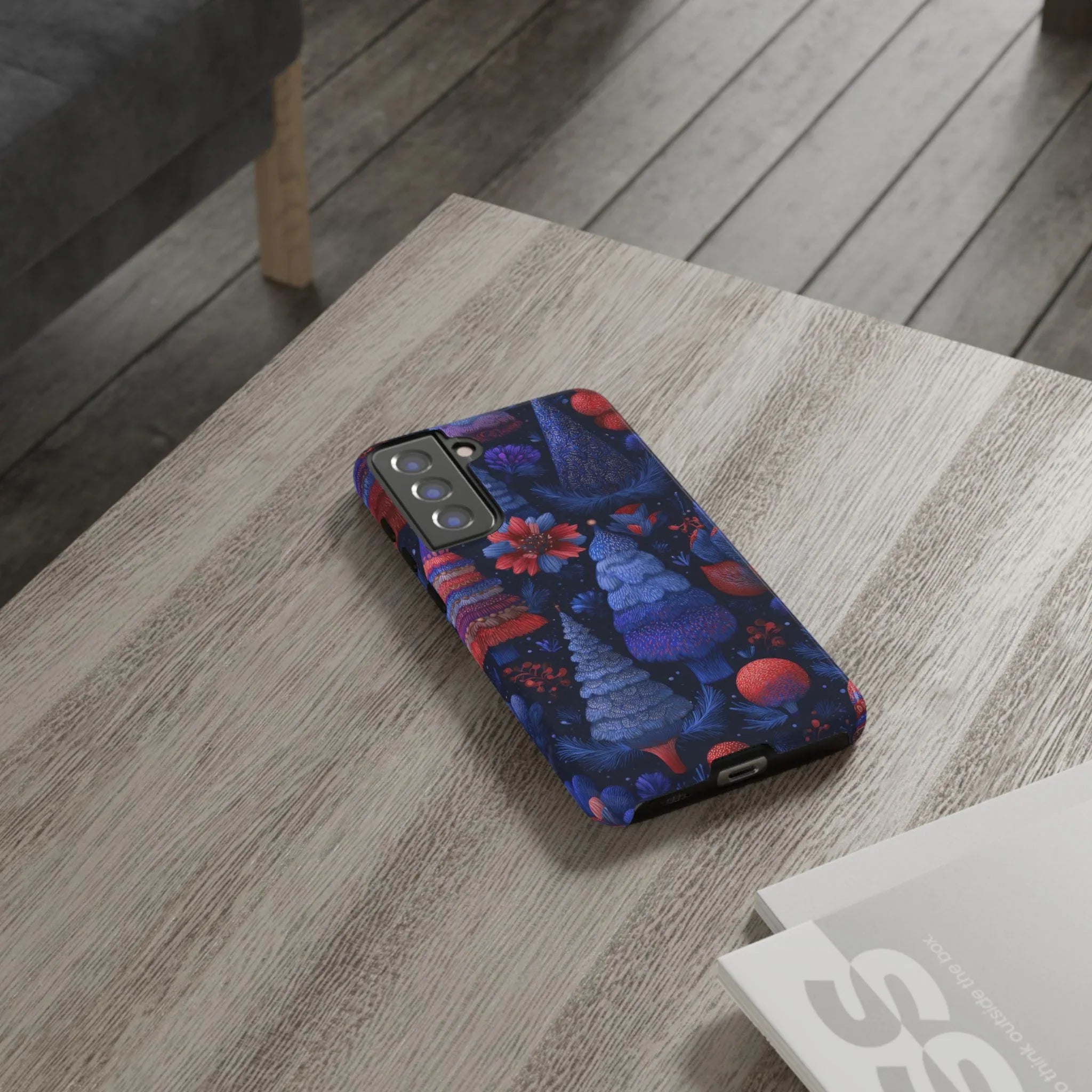 Midnight Blue Christmas Forest Phone Case for iPhone 8-17 and Galaxy S21–S25 - KARARMDESIGN