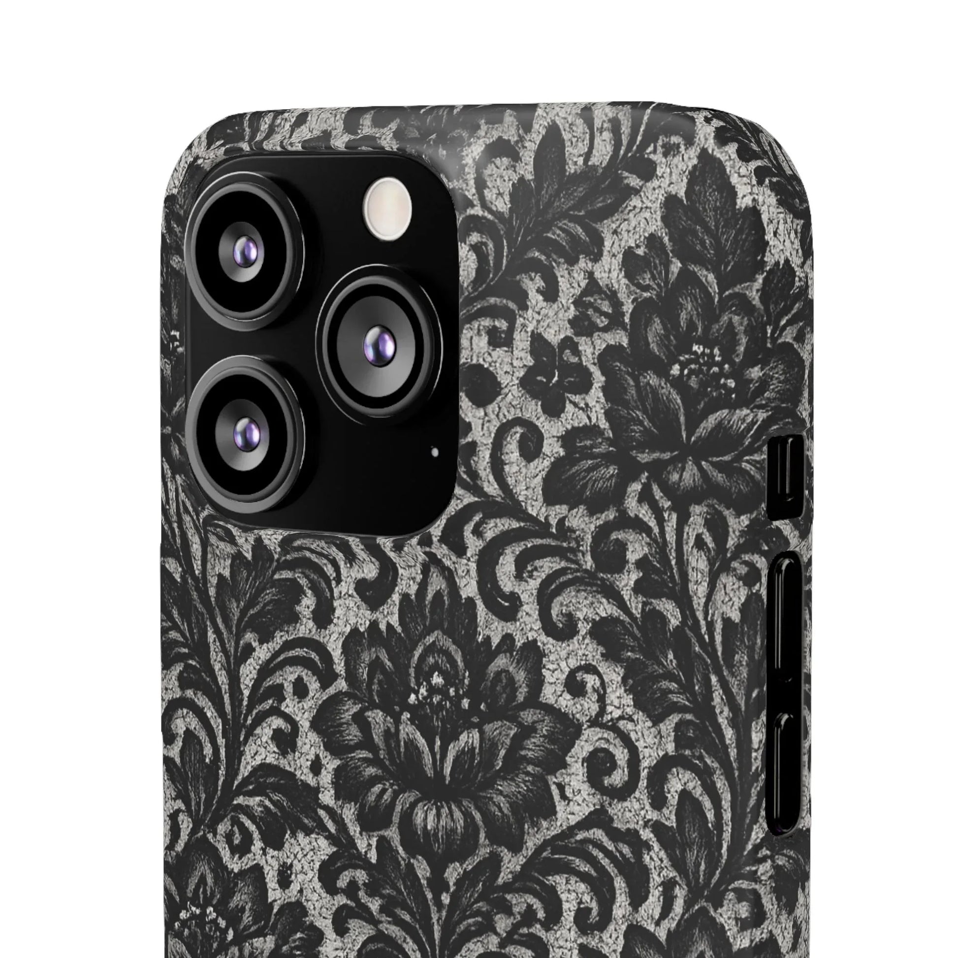 Black Damask Floral Phone Case for iPhone 11-17 and Galaxy S20-S25 - KARARMDESIGN