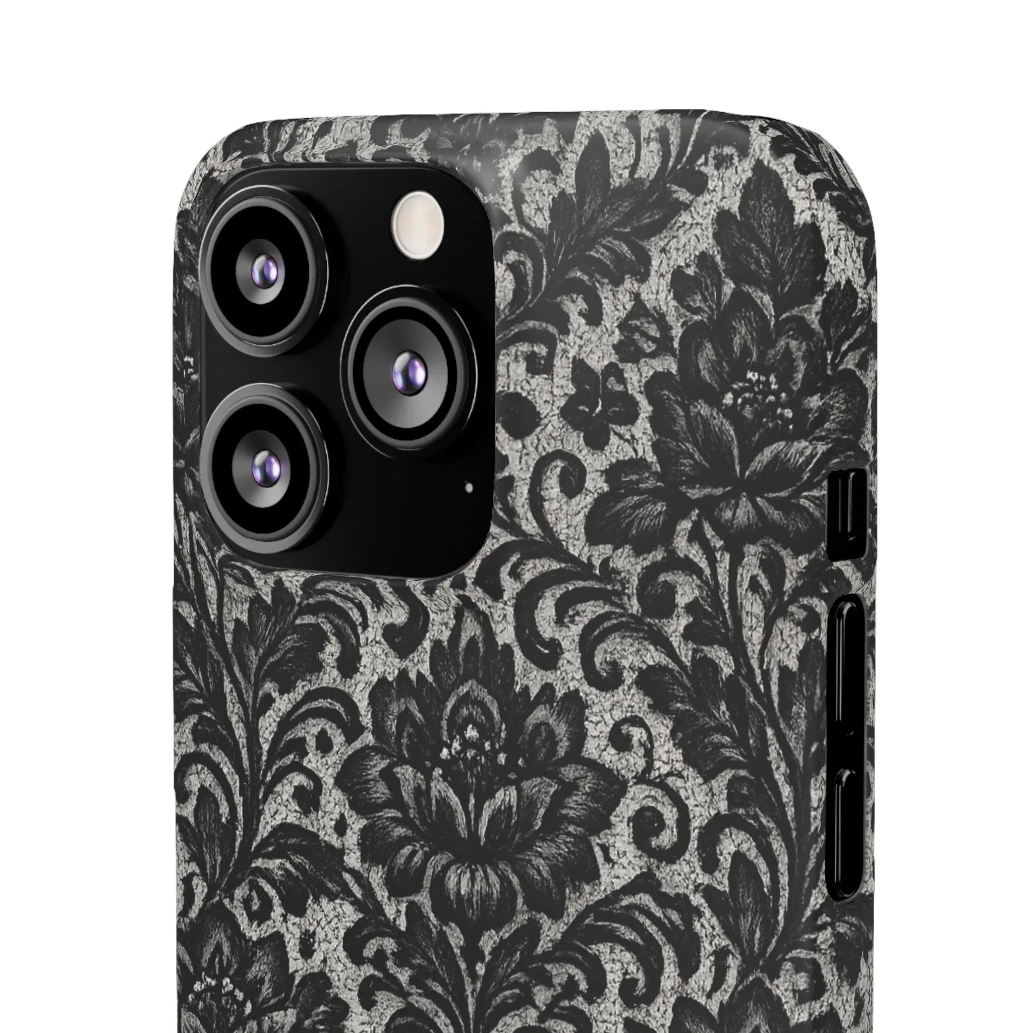 Black Damask Floral Phone Case for iPhone 11-17 and Galaxy S20-S25 - KARARMDESIGN