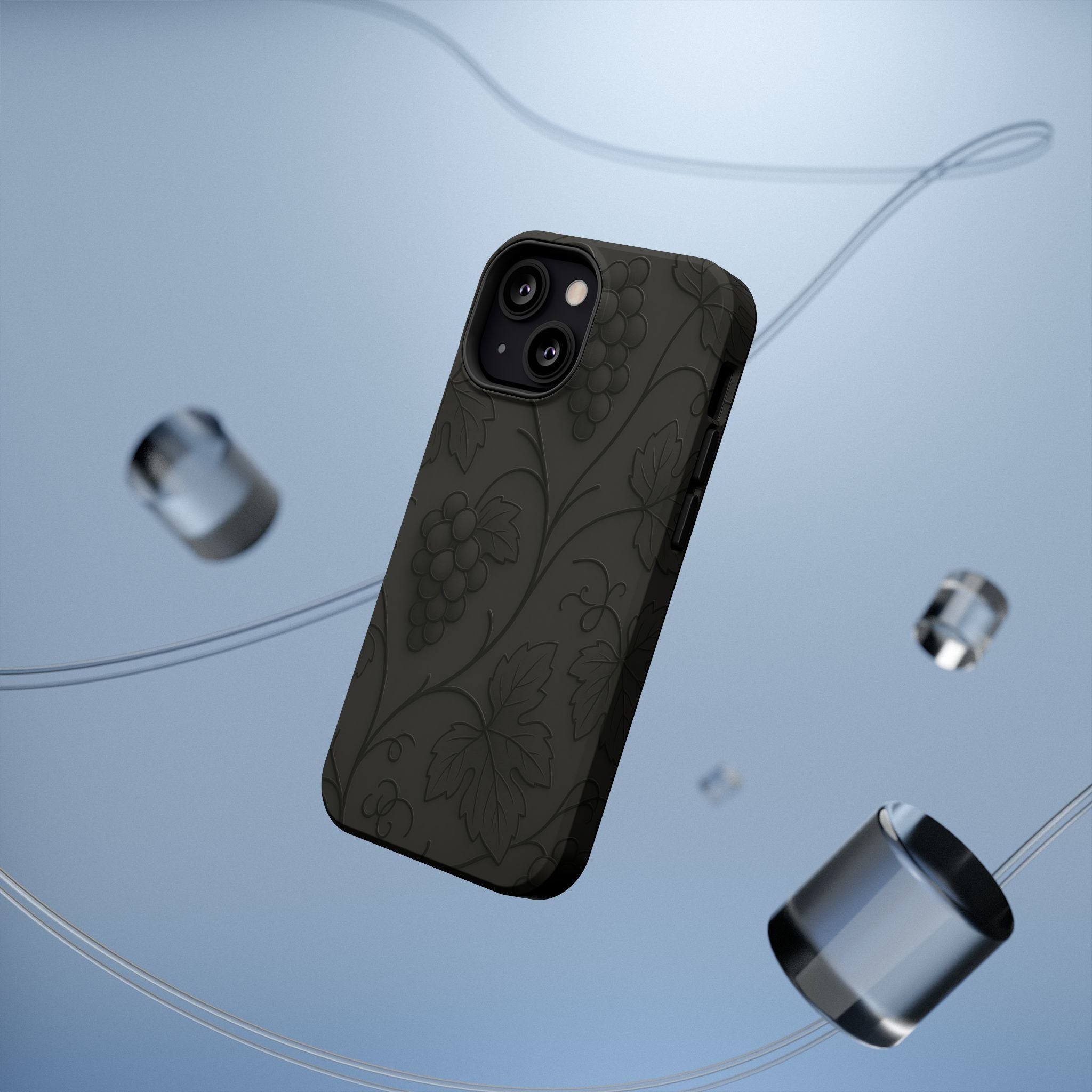 Embossed Grape Leaf Phone Case – Elegant Black Design for iPhone & Samsung