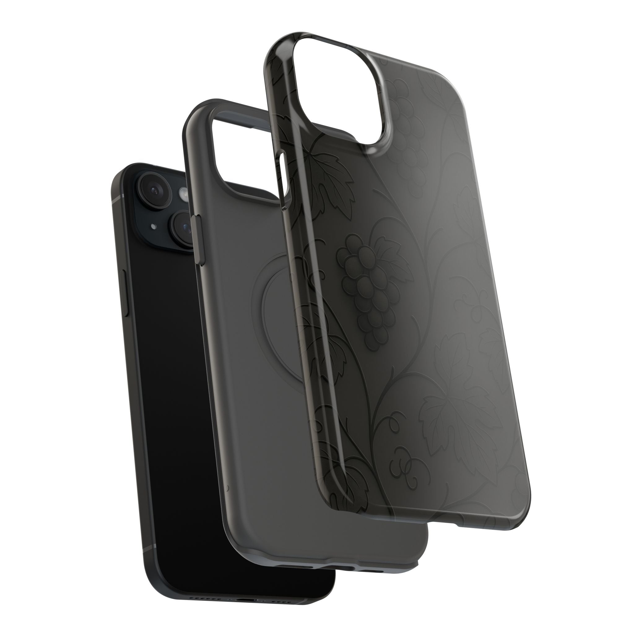 Embossed Grape Leaf Phone Case – Elegant Black Design for iPhone & Samsung