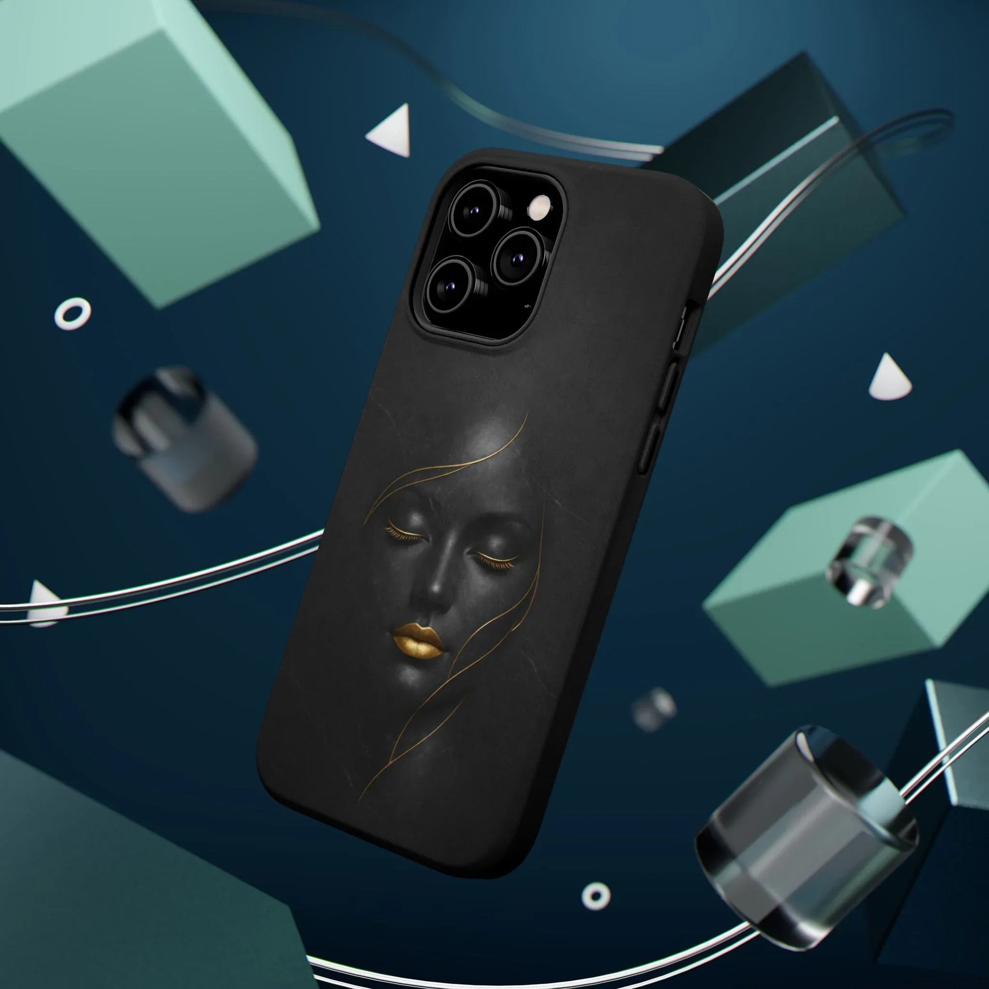 Black Gold Face Phone Case for iPhone 13-17 - KARARMDESIGN