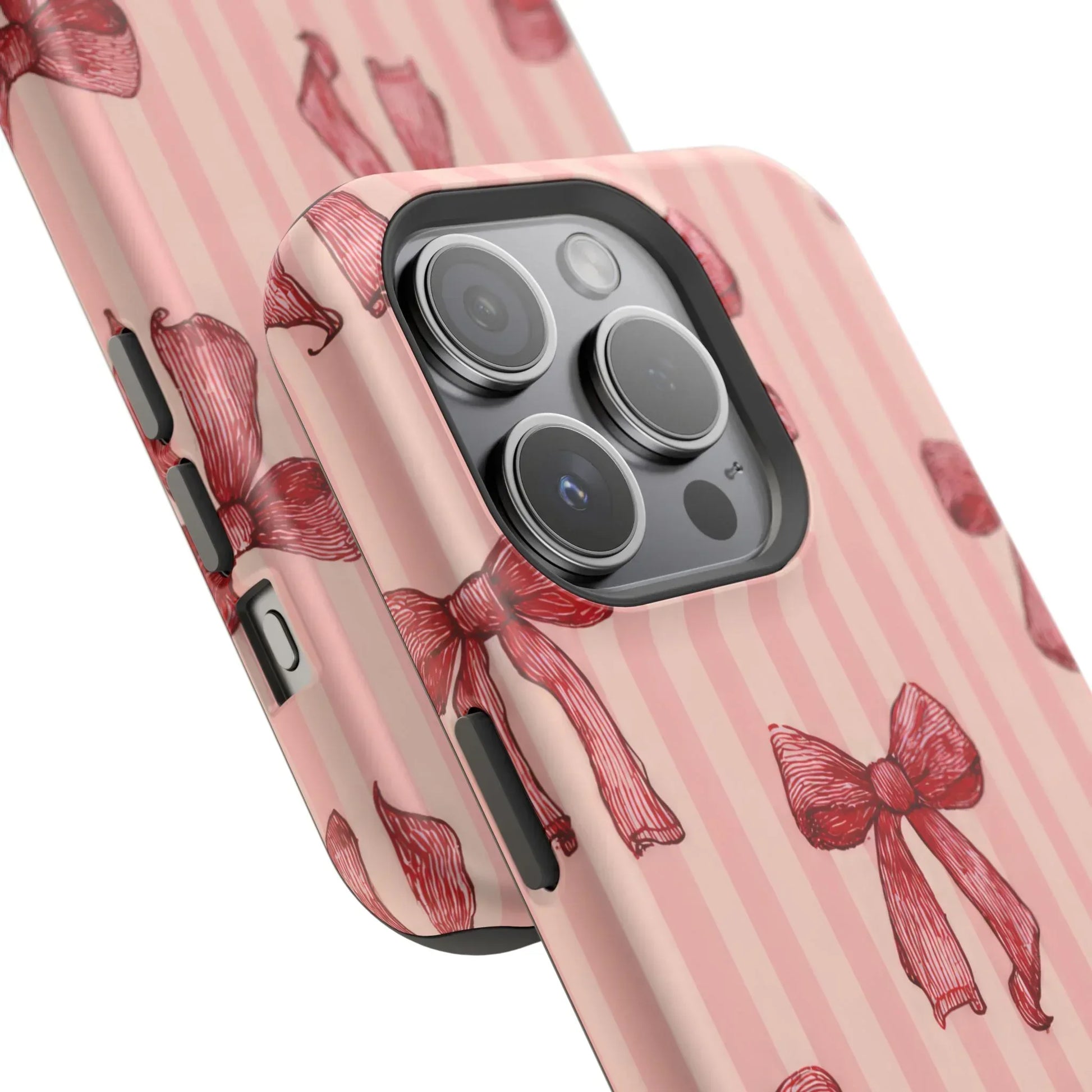Red Bow Stripe Phone Case for iPhone 11-17 & Galaxy S21-S22 - KARARMDESIGN