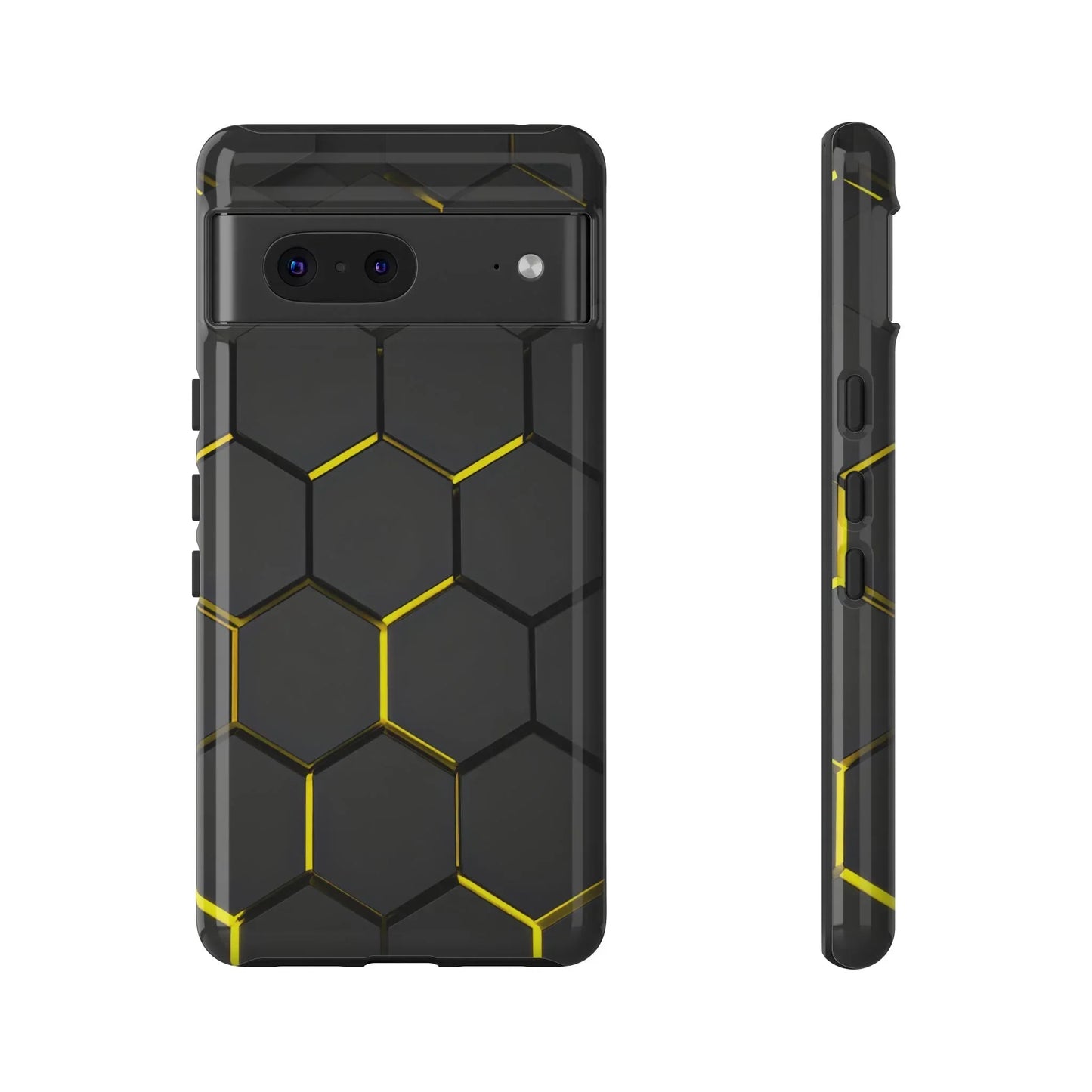 Black and Yellow Hexagon Geometric Tough Phone Case for Galaxy and Pixel - KarArmDesign