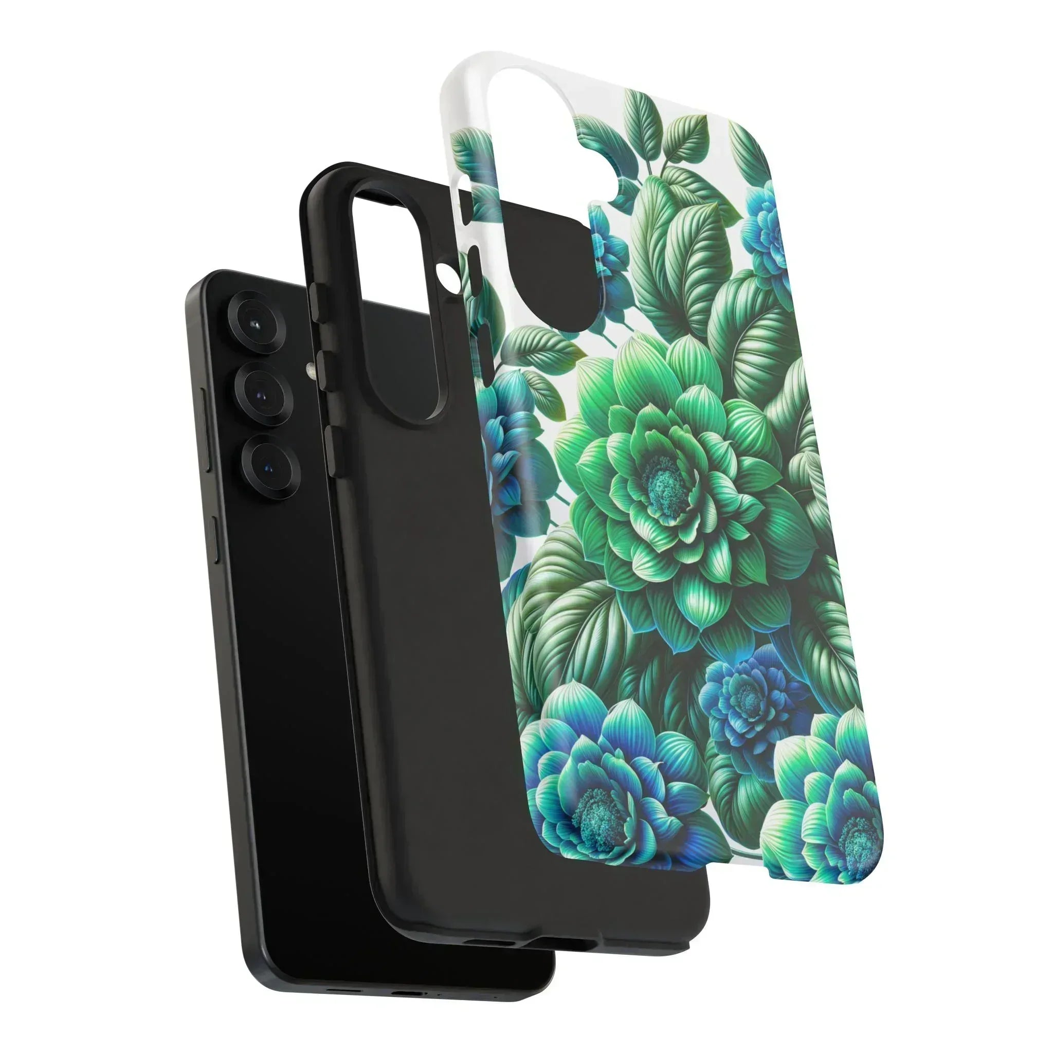 Green and Blue Floral Phone Case for Galaxy S10-S25 - KARARMDESIGN