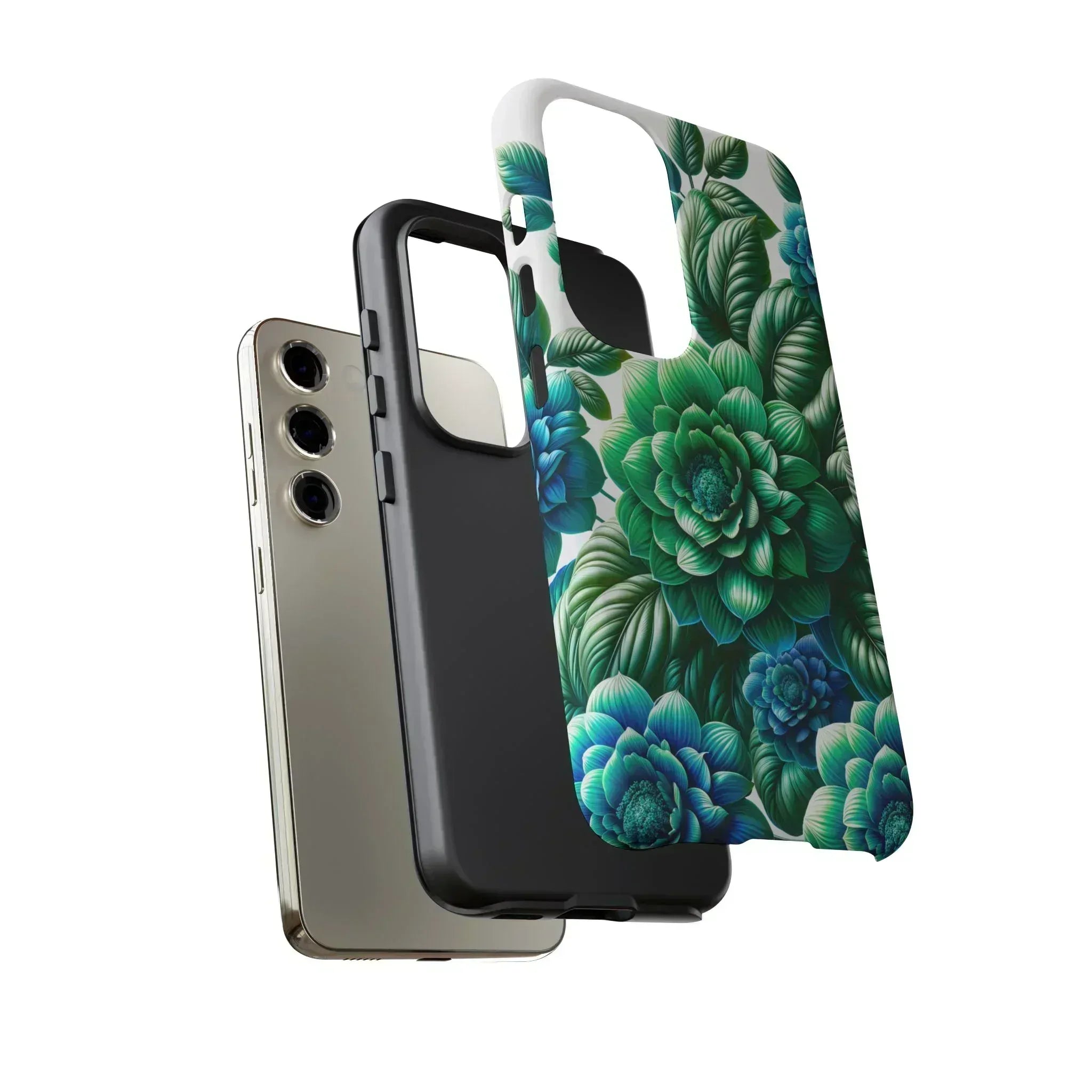 Green and Blue Floral Phone Case for Galaxy S10-S25 - KARARMDESIGN