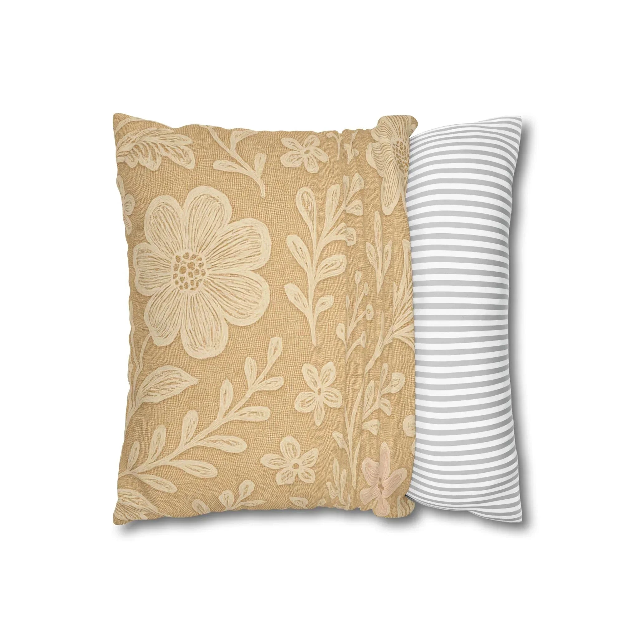Beige Botanical Faux Suede Pillowcase - KARARMDESIGN