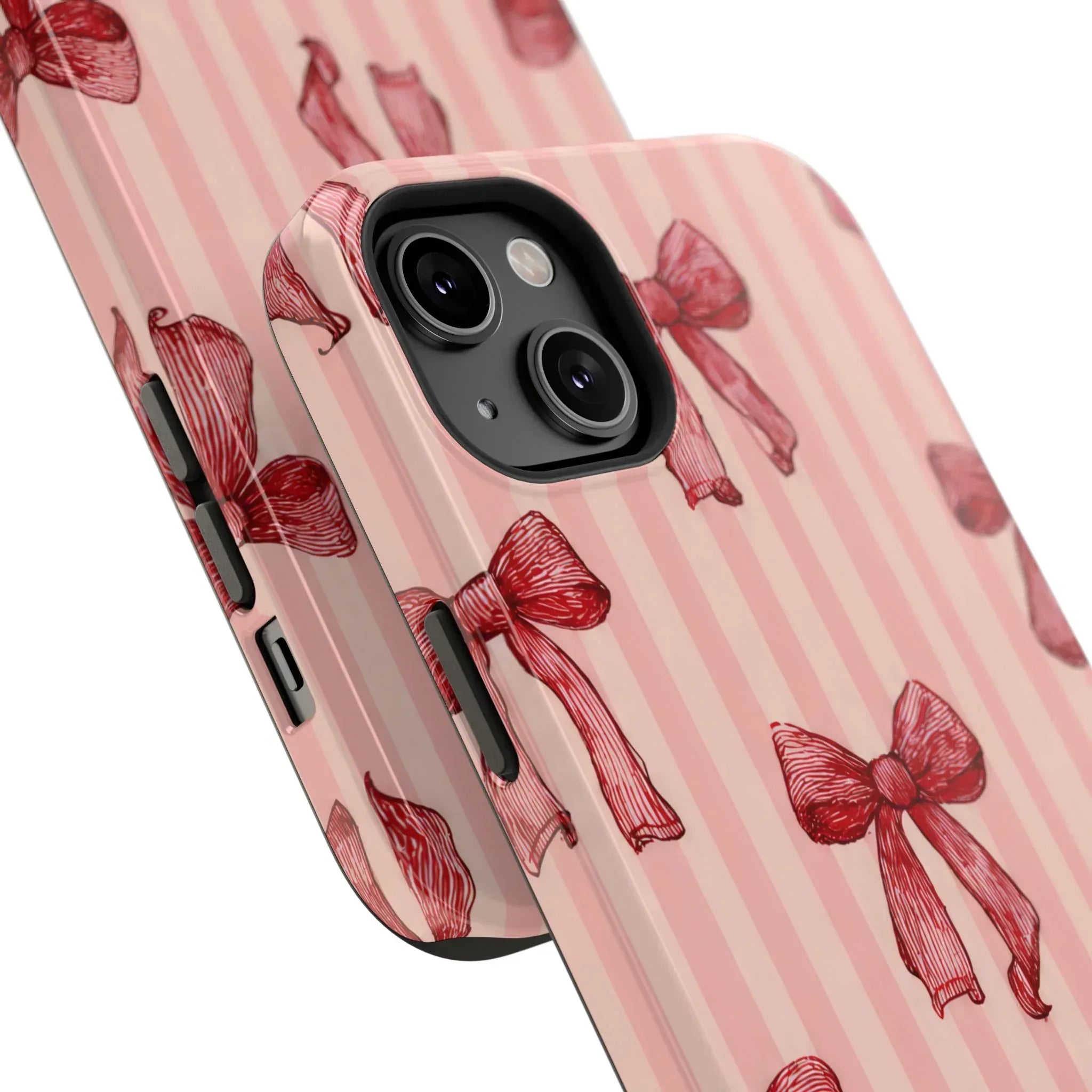 Red Bow Stripe Phone Case for iPhone 11-17 & Galaxy S21-S22 - KARARMDESIGN