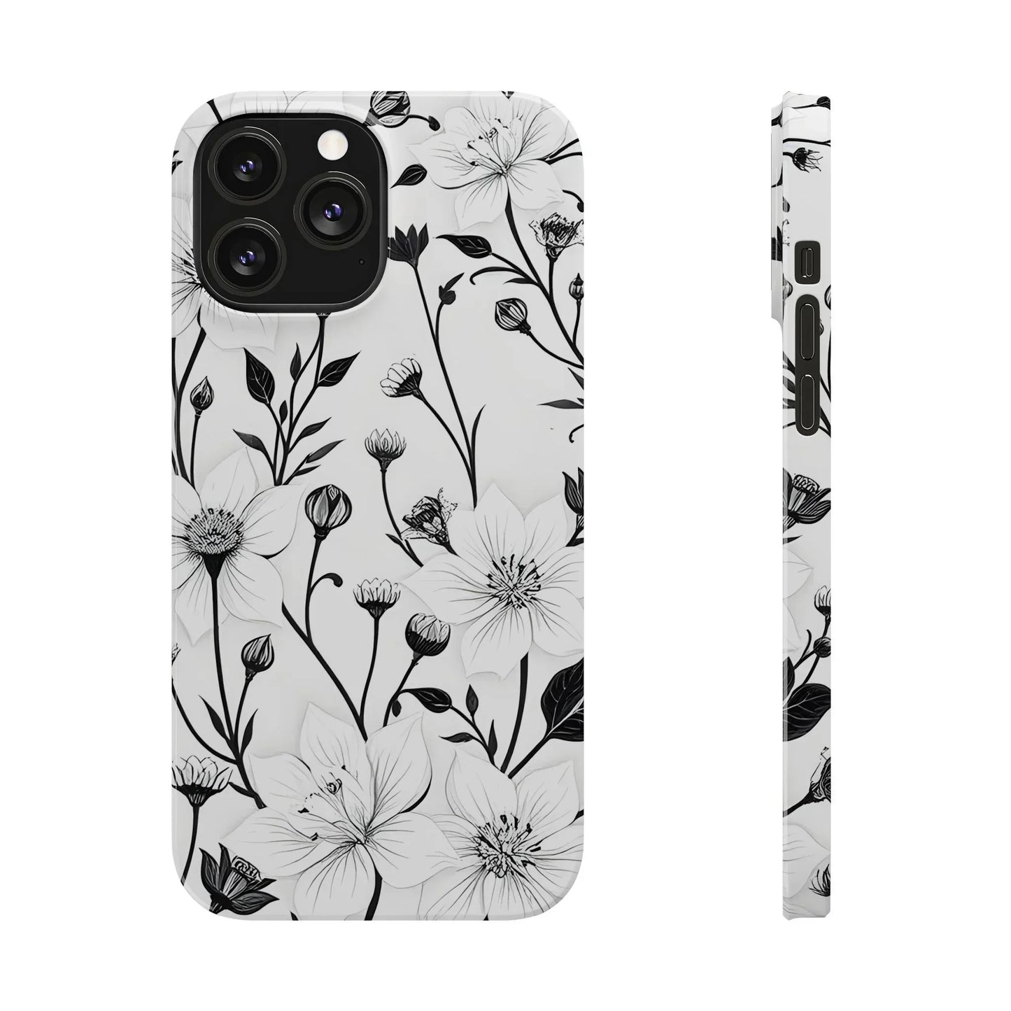 Monochrome Bloom Slim Floral Phone Case for iPhone 7-16 Models - KarArmDesign