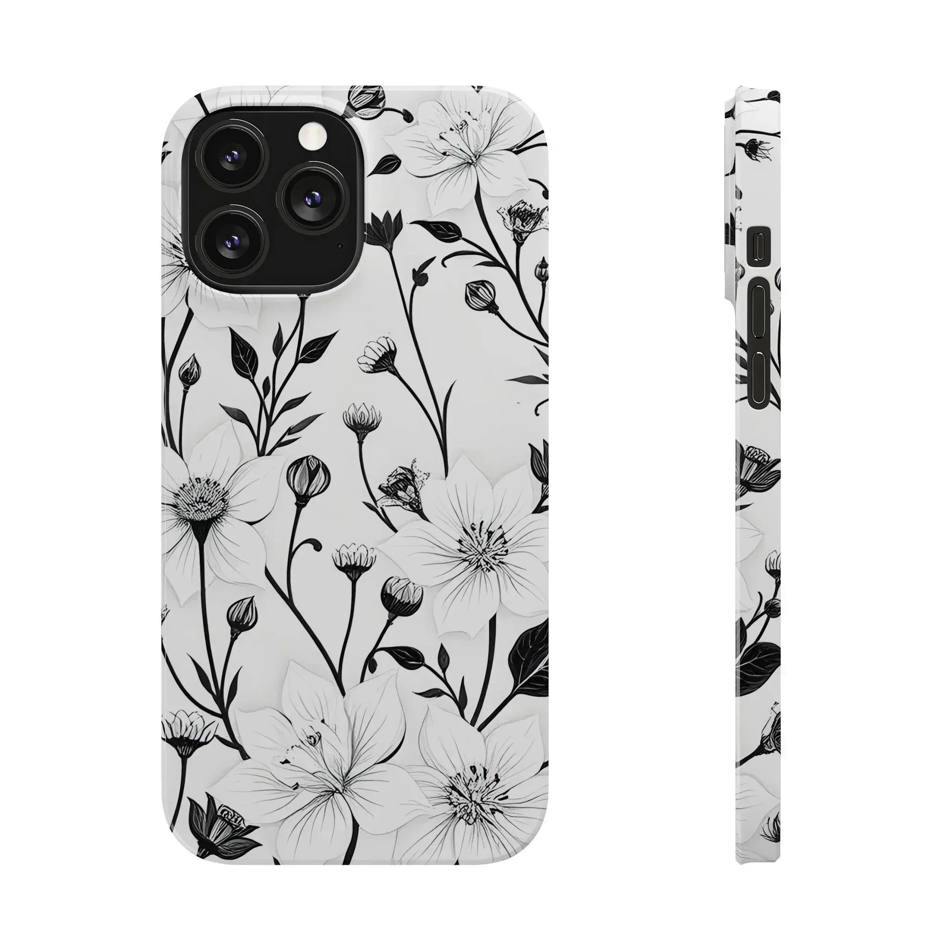 Monochrome Bloom Floral Phone Case for iPhone 11-16 - KARARMDESIGN
