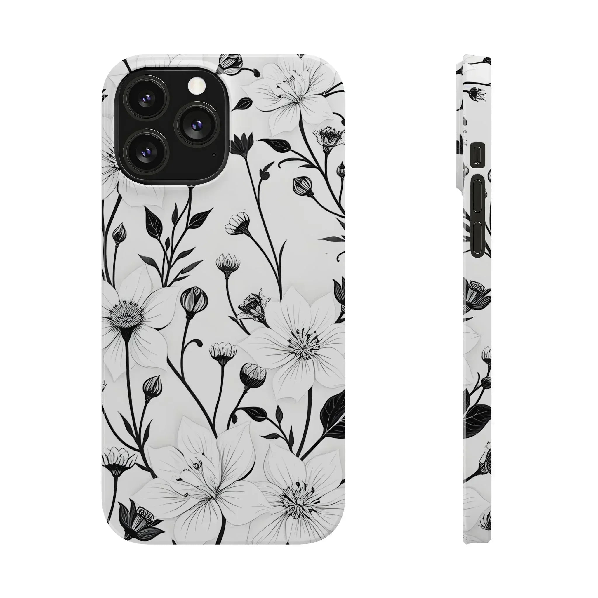 Monochrome Bloom Floral Phone Case for iPhone 11-16 - KARARMDESIGN