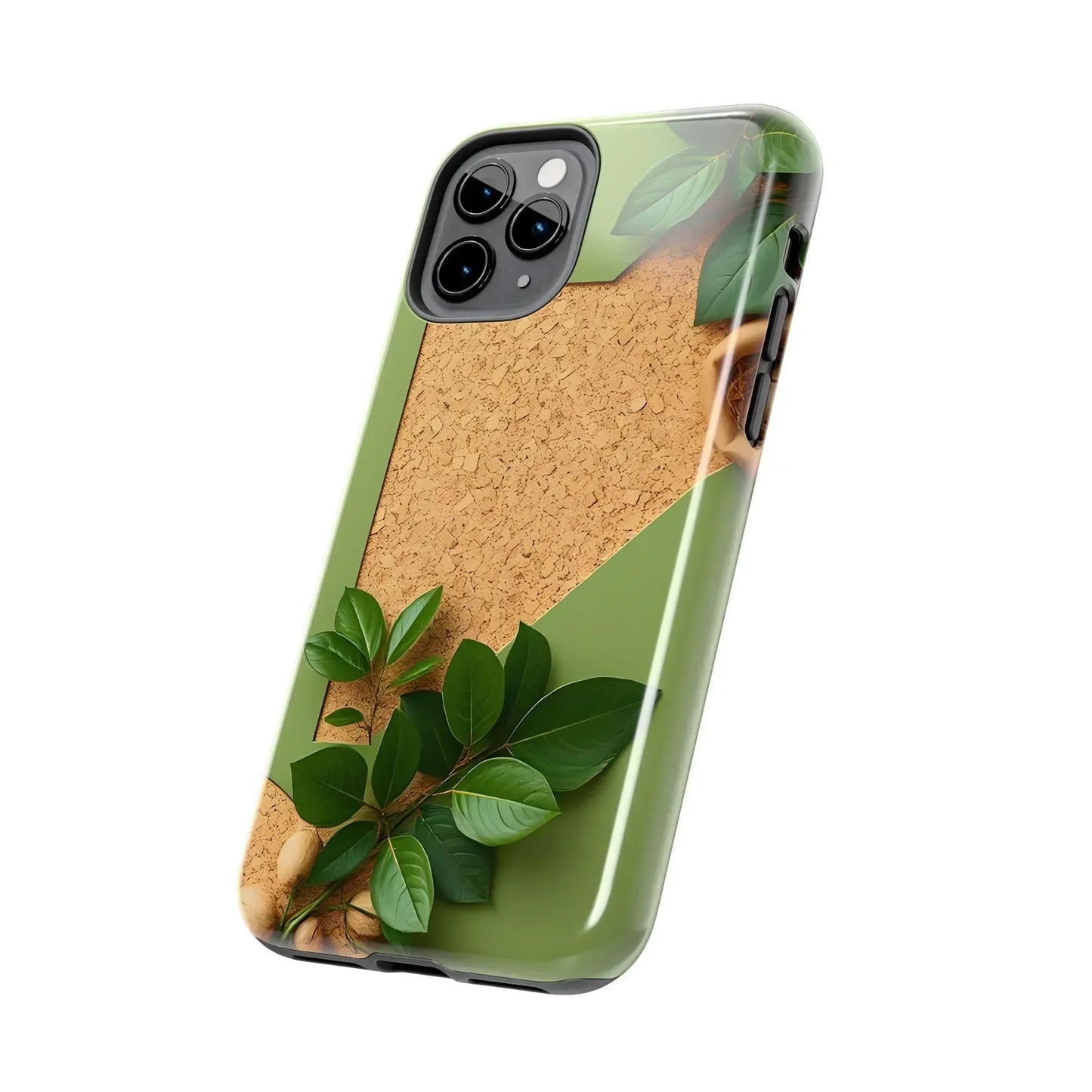 Eco-Inspired Tough Phone Case – Cork Texture with Leaf & Seed Design for iPhone 7-16 and Samsung Galaxy S21-S24 - KarArmDesign