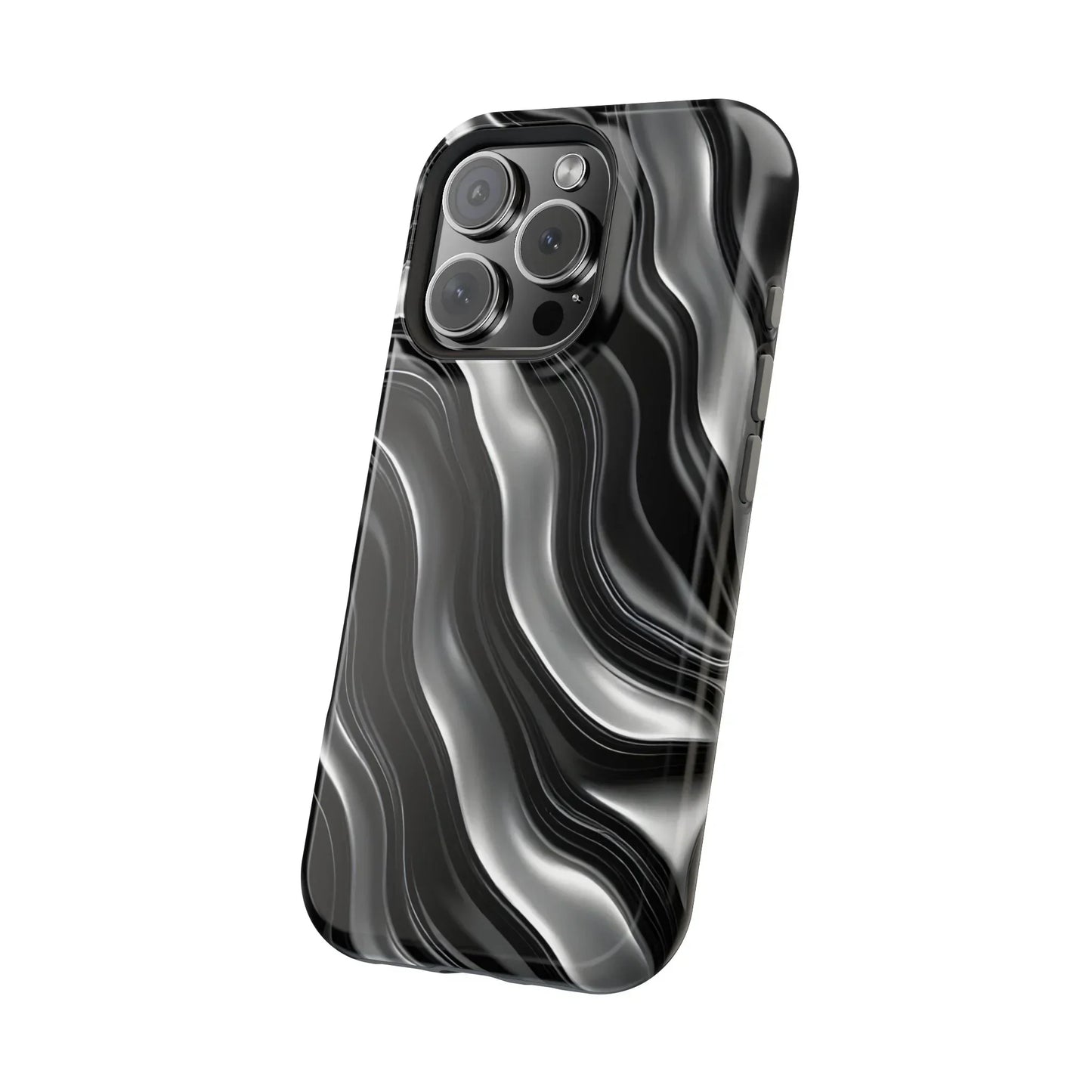 Wavy Illusion Black & Silver MagSafe® Tough Phone Case - KarArmDesign