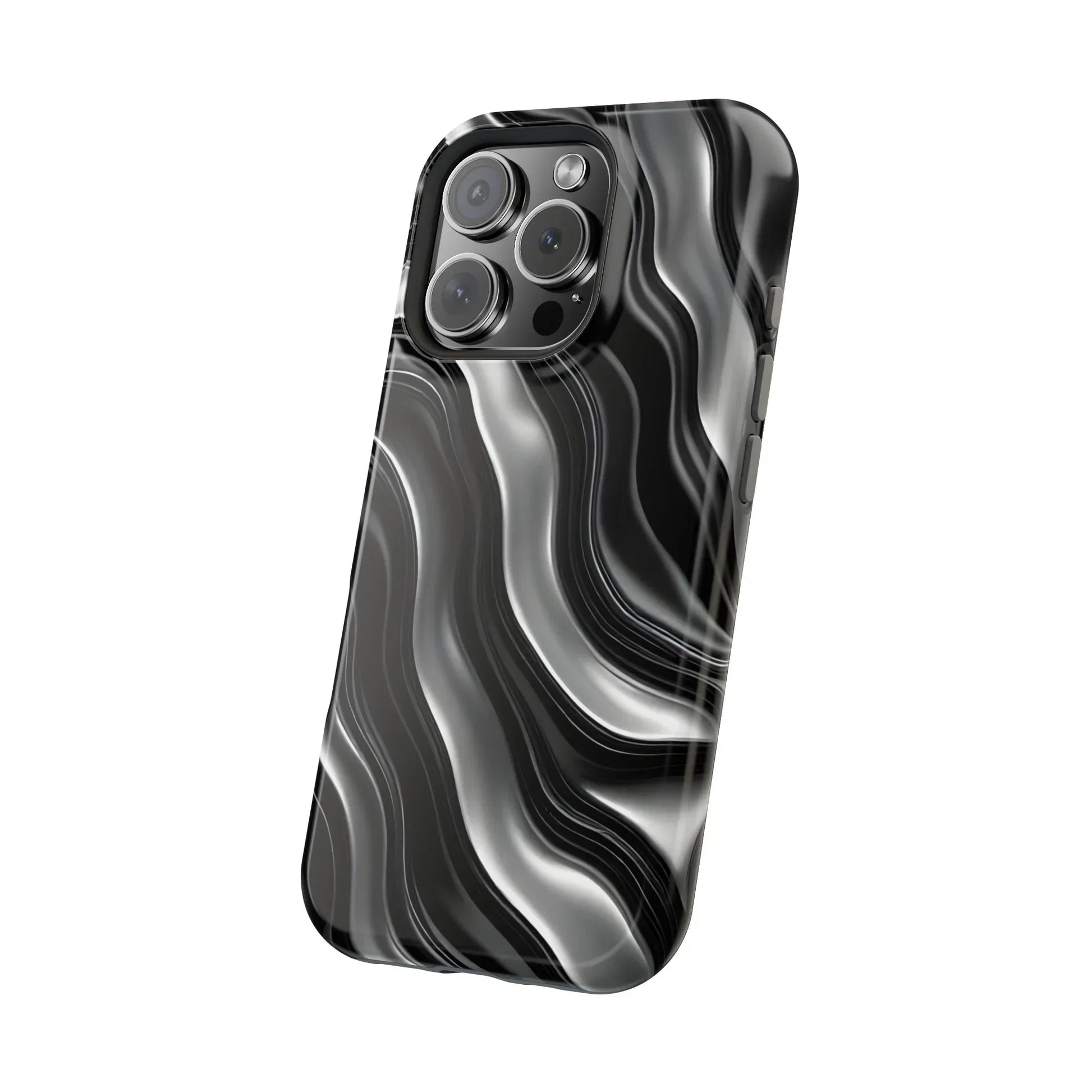 Wavy Illusion Black & Silver MagSafe® Tough Phone Case - KarArmDesign