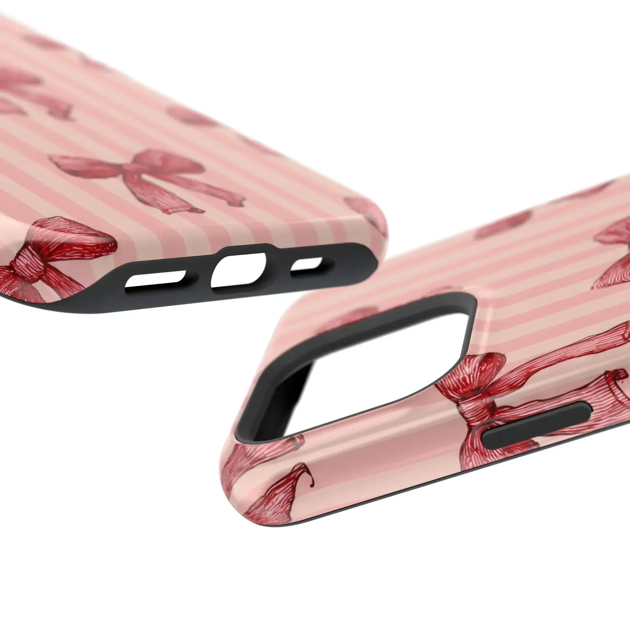 Red Bow Stripe Phone Case for iPhone 11-17 & Galaxy S21-S22 - KARARMDESIGN
