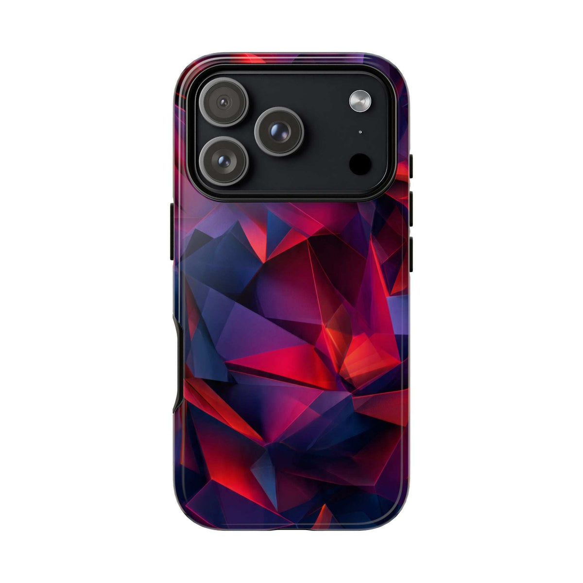 Glossy crystalline prism phone case with red and blue faceted pattern, full cutouts