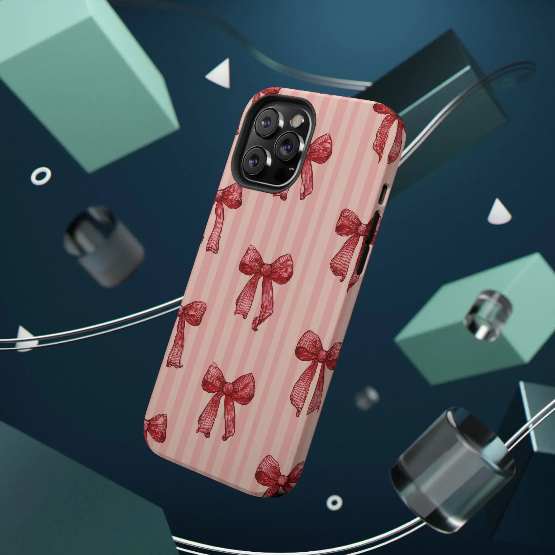 Red Bow Stripe Phone Case for iPhone 11-17 & Galaxy S21-S22 - KARARMDESIGN