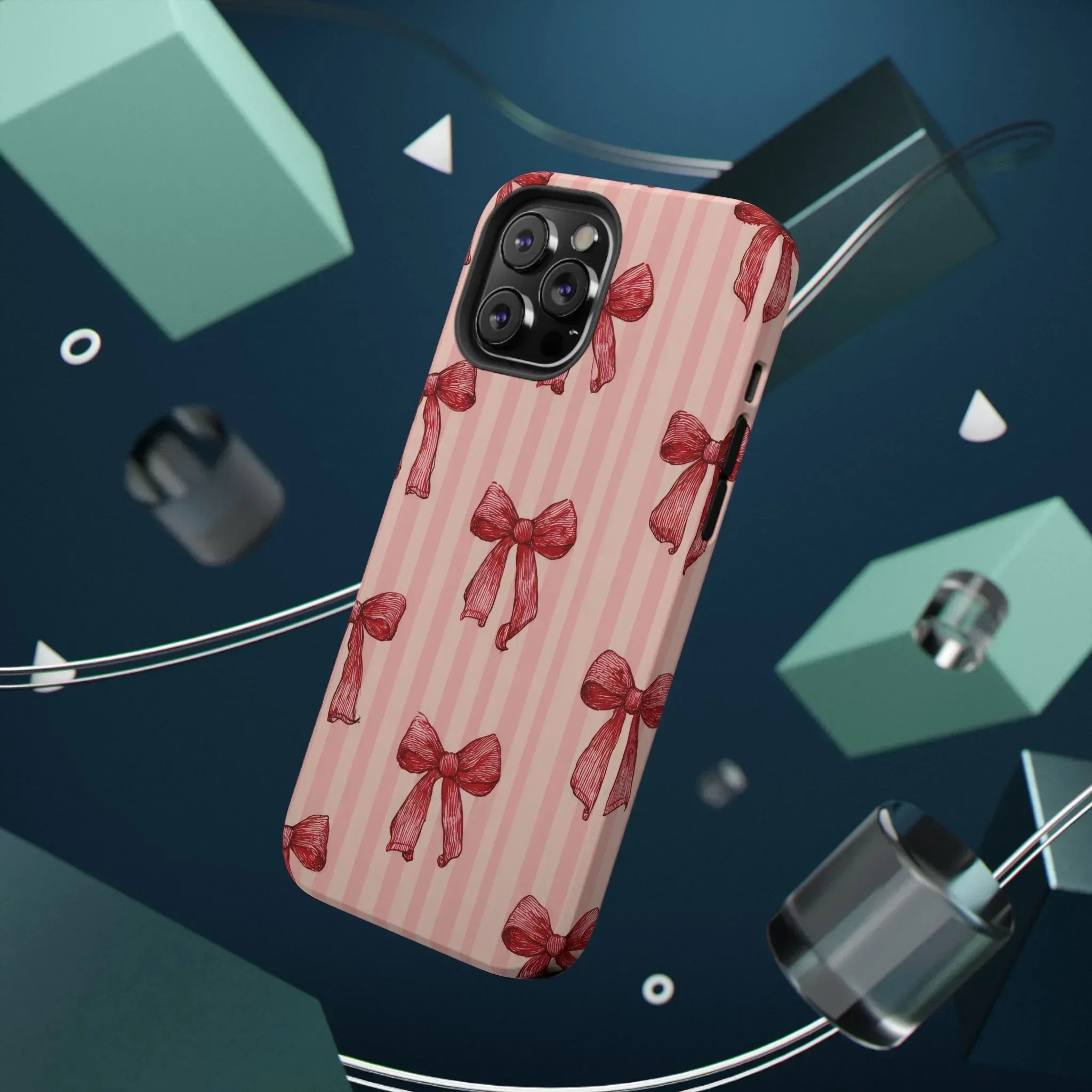 Red Bow Stripe Phone Case for iPhone 11-17 & Galaxy S21-S22 - KARARMDESIGN