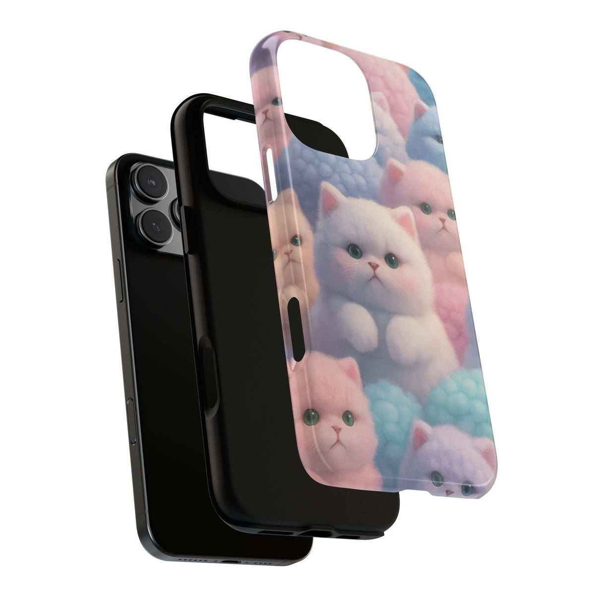 Glossy pastel kitten phone case with camera and side button openings