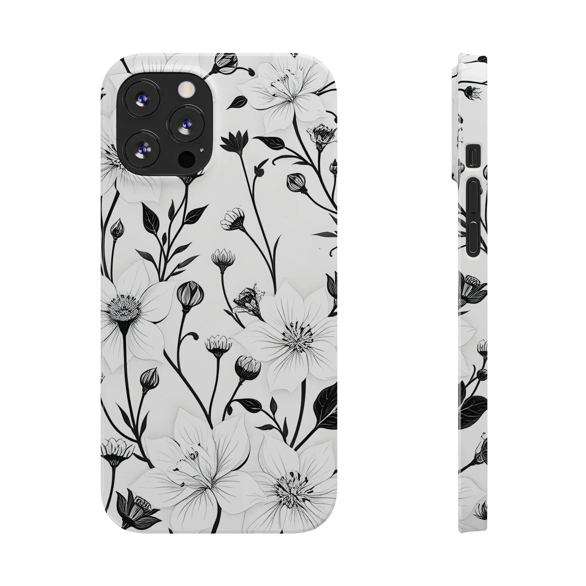 Monochrome Bloom Floral Phone Case for iPhone 11-16 - KARARMDESIGN