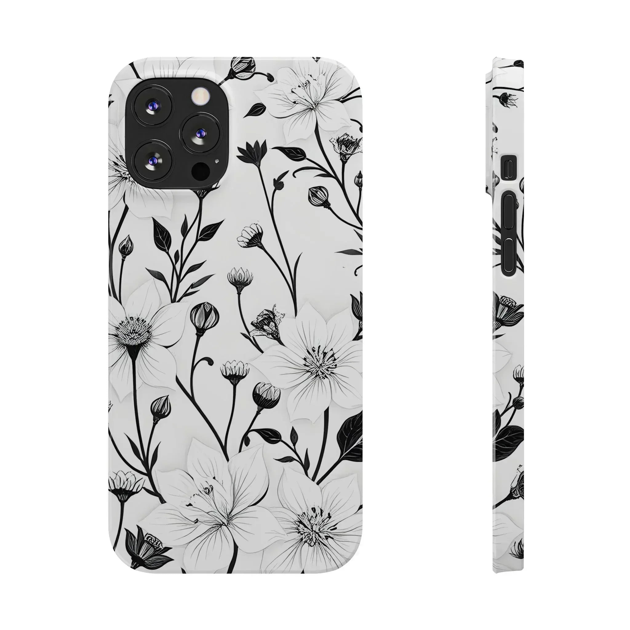 Monochrome Bloom Floral Phone Case for iPhone 11-16 - KARARMDESIGN