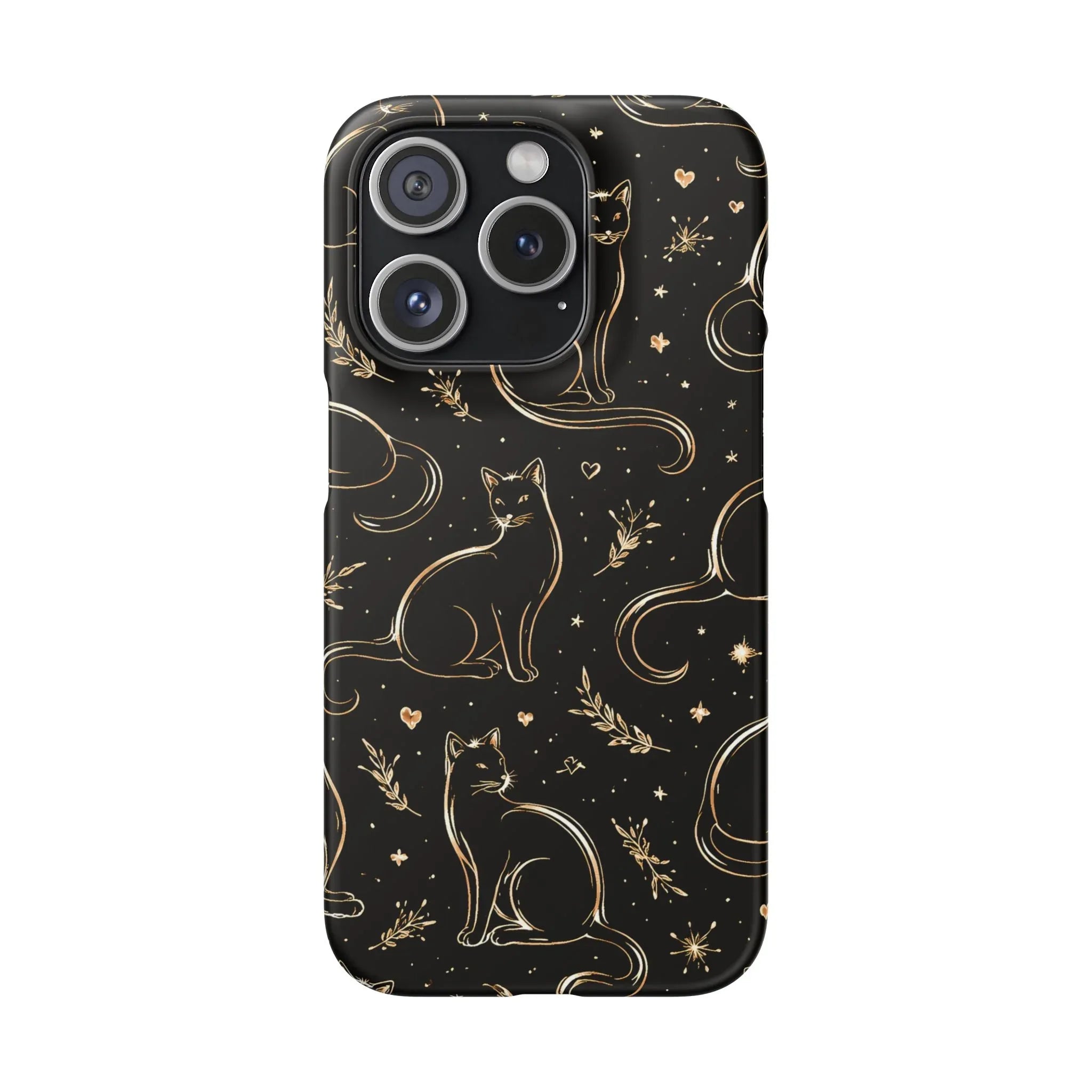 Golden Cat Pattern Phone Case for iPhone 11–17 & Galaxy S21–S25 - KARARMDESIGN
