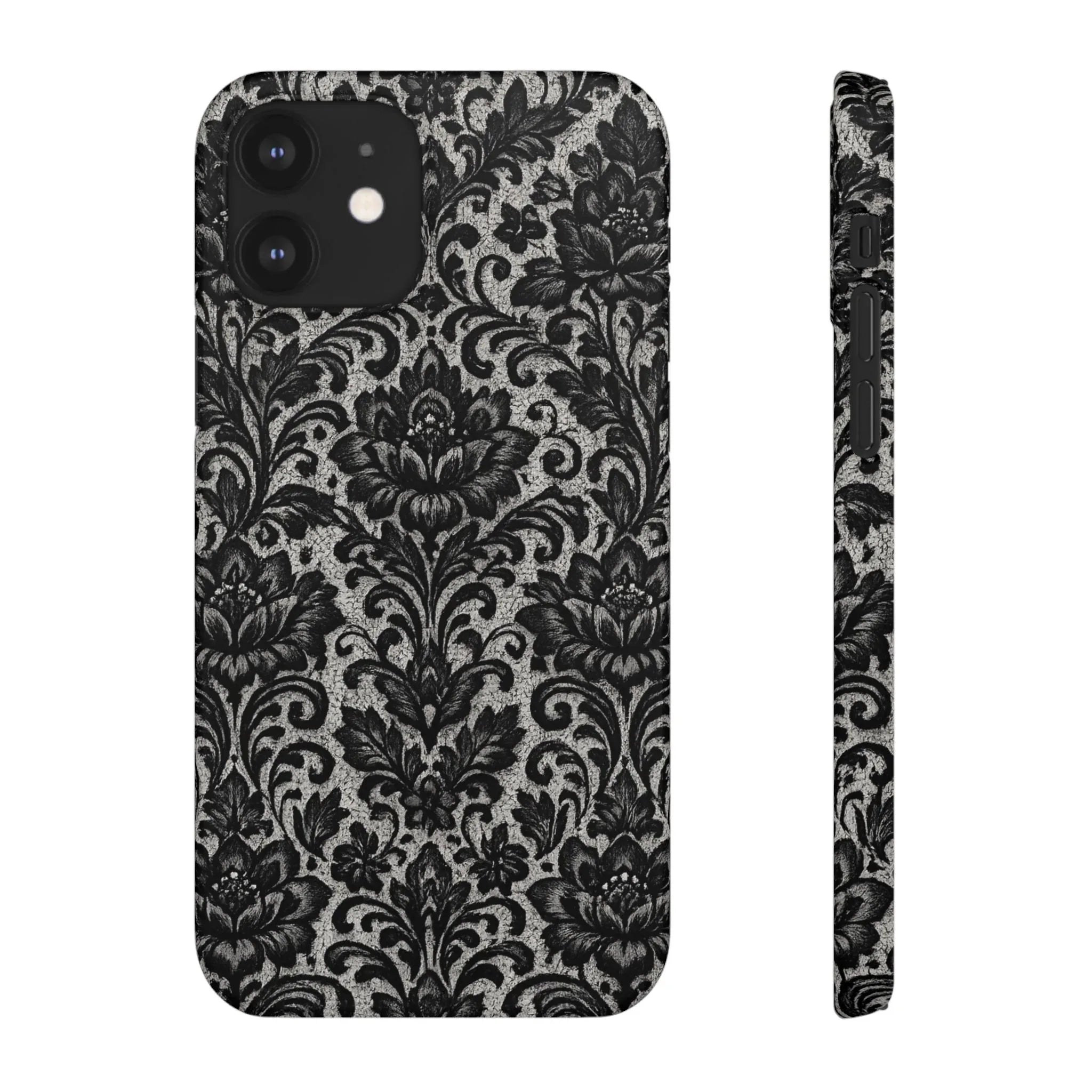 Black Damask Floral Phone Case for iPhone 11-17 and Galaxy S20-S25 - KARARMDESIGN
